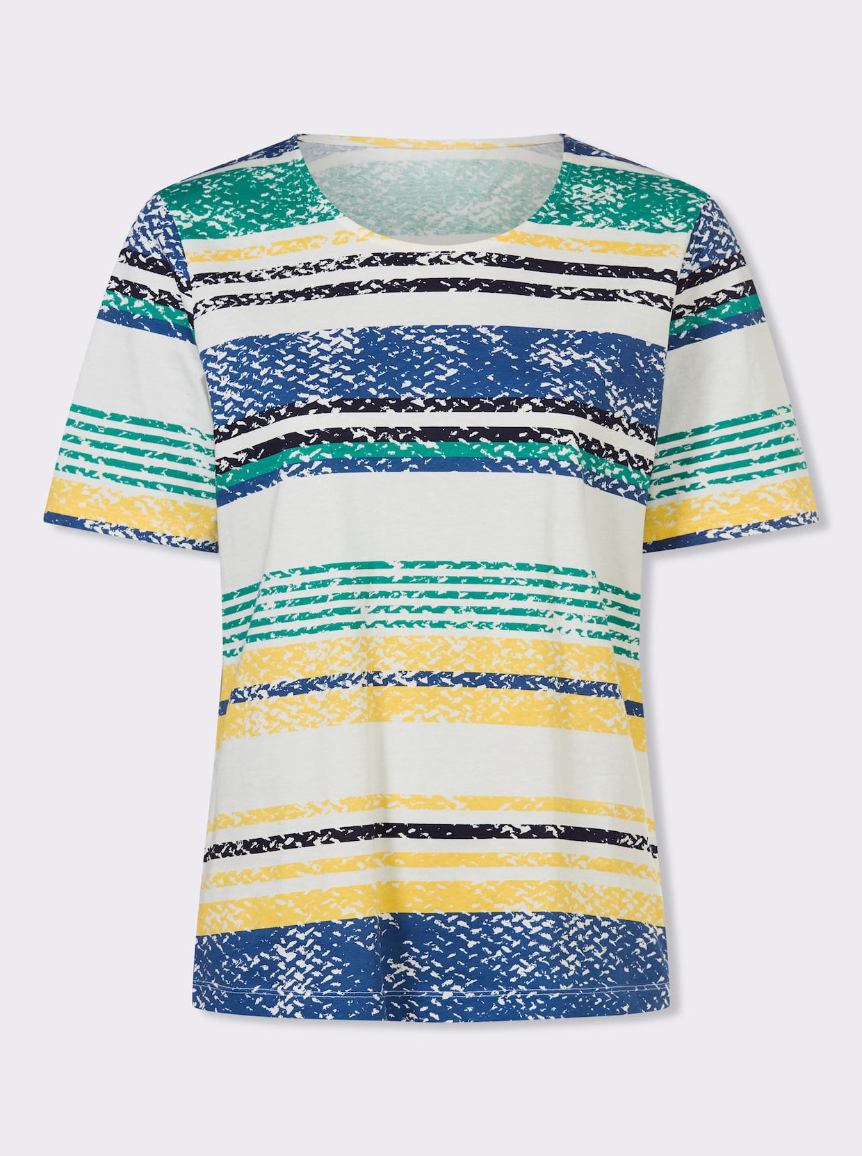Rundhalsshirt - ecru-jeansblau-geringelt