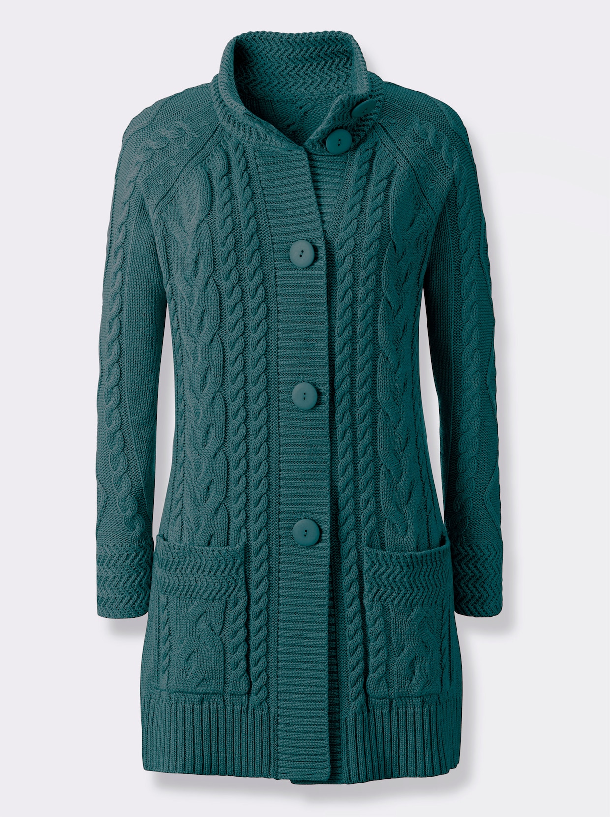 Úpletový kabátik s dlhými rukávmi - petrolejová