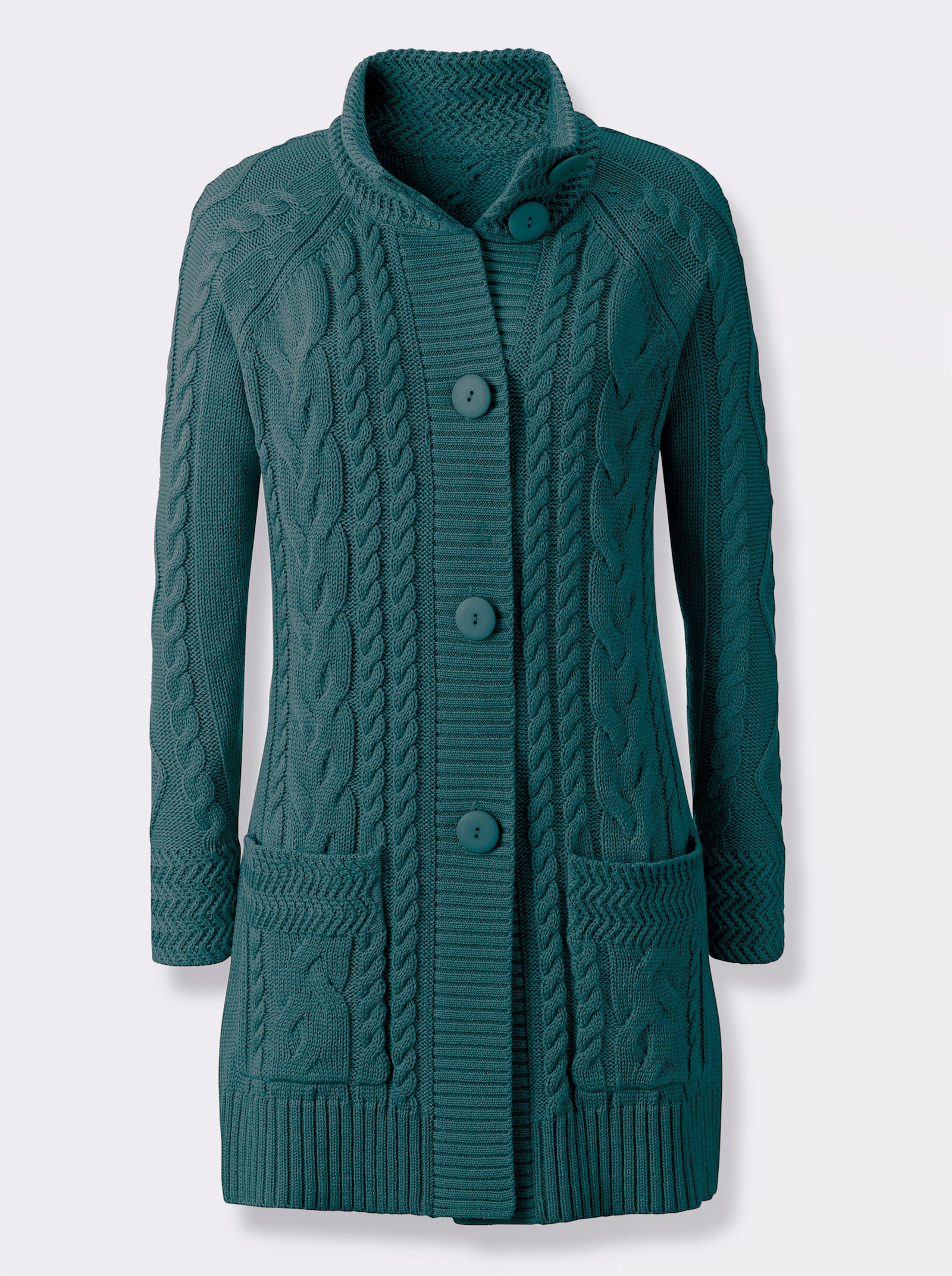 Veste longue en tricot avec motif tricoté - bleu pétrole