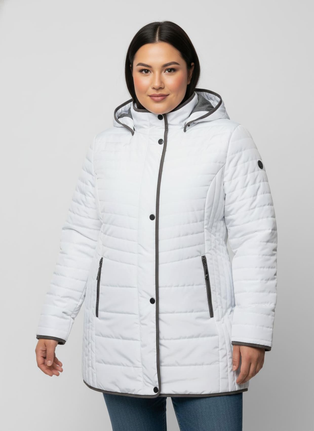 Steppjacke mit streckender Längs-Steppung seitlich - weiß-grau
