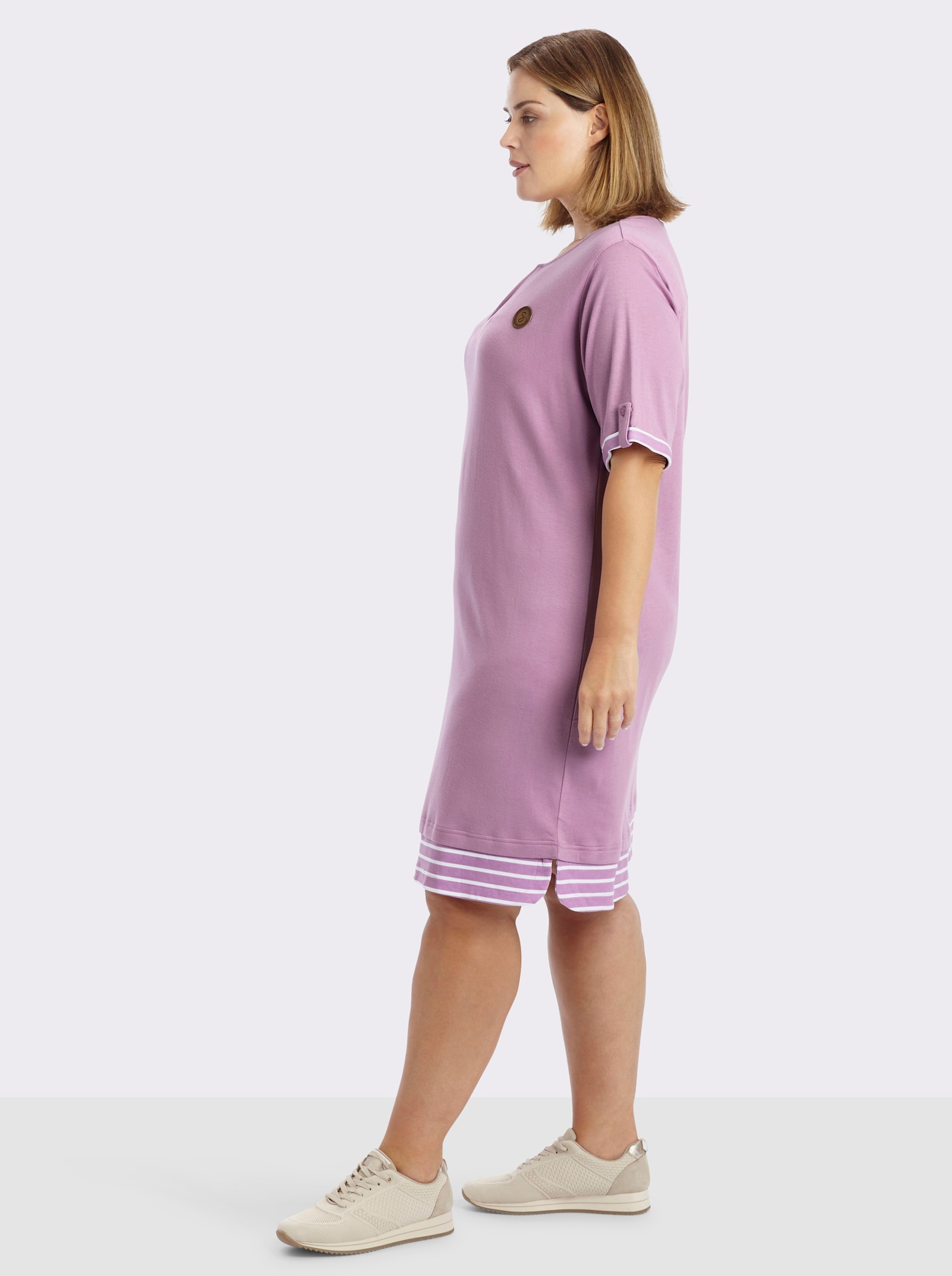 sheego Shirtkleid mit Kontrast-Ringelstoff - orchidee