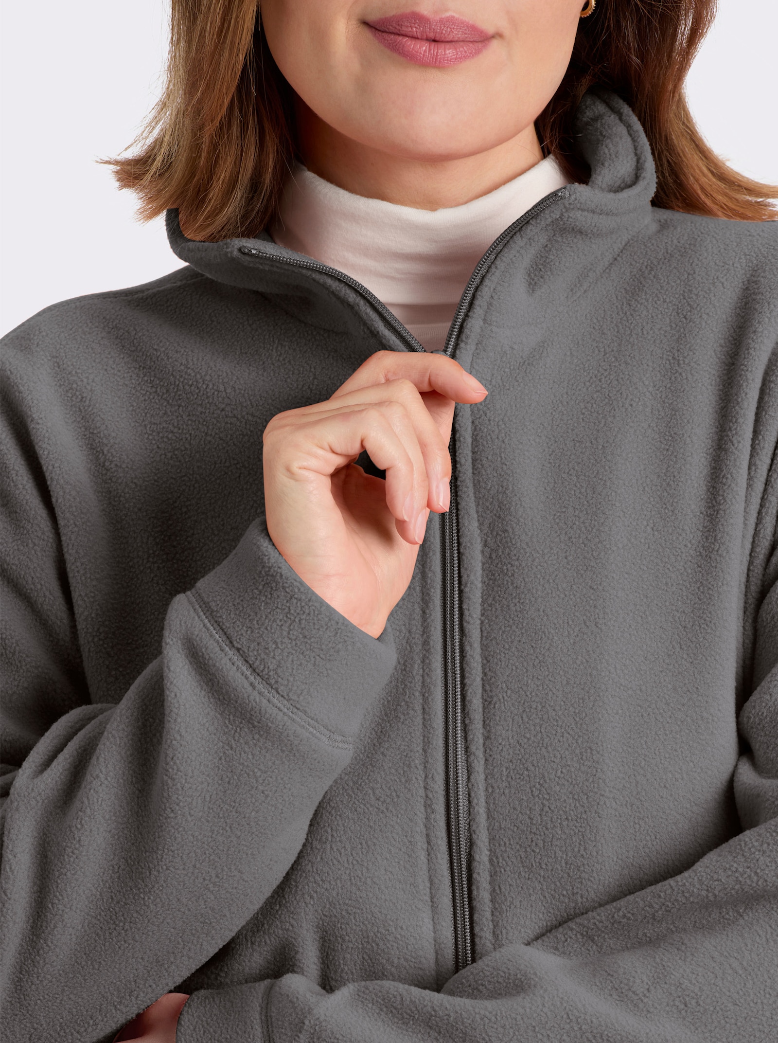 Fleecejacke Kordeldurchzug am Saum - grau
