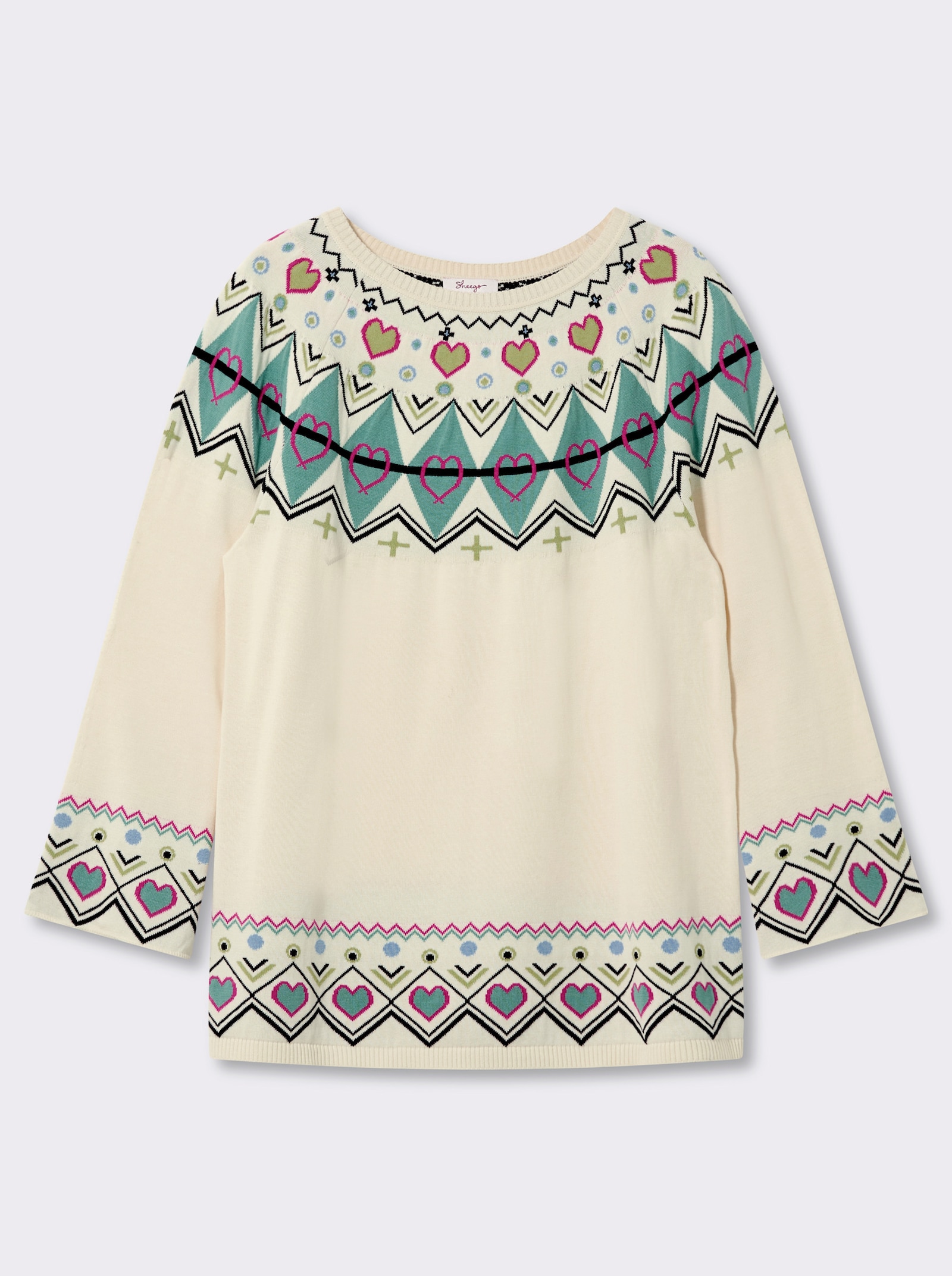 sheego Norwegerpullover mit Trompetenärmeln - champagner-salbei-gemustert
