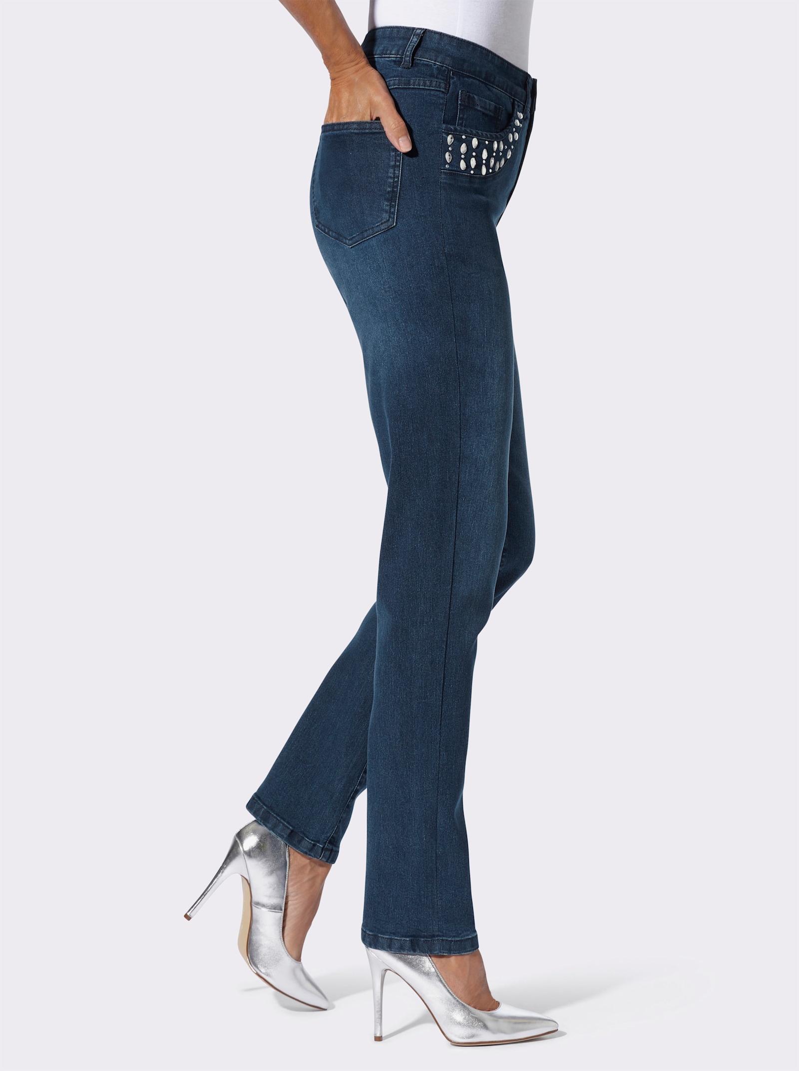 Jeans mit Glitzersteinchen - blue-stone-washed