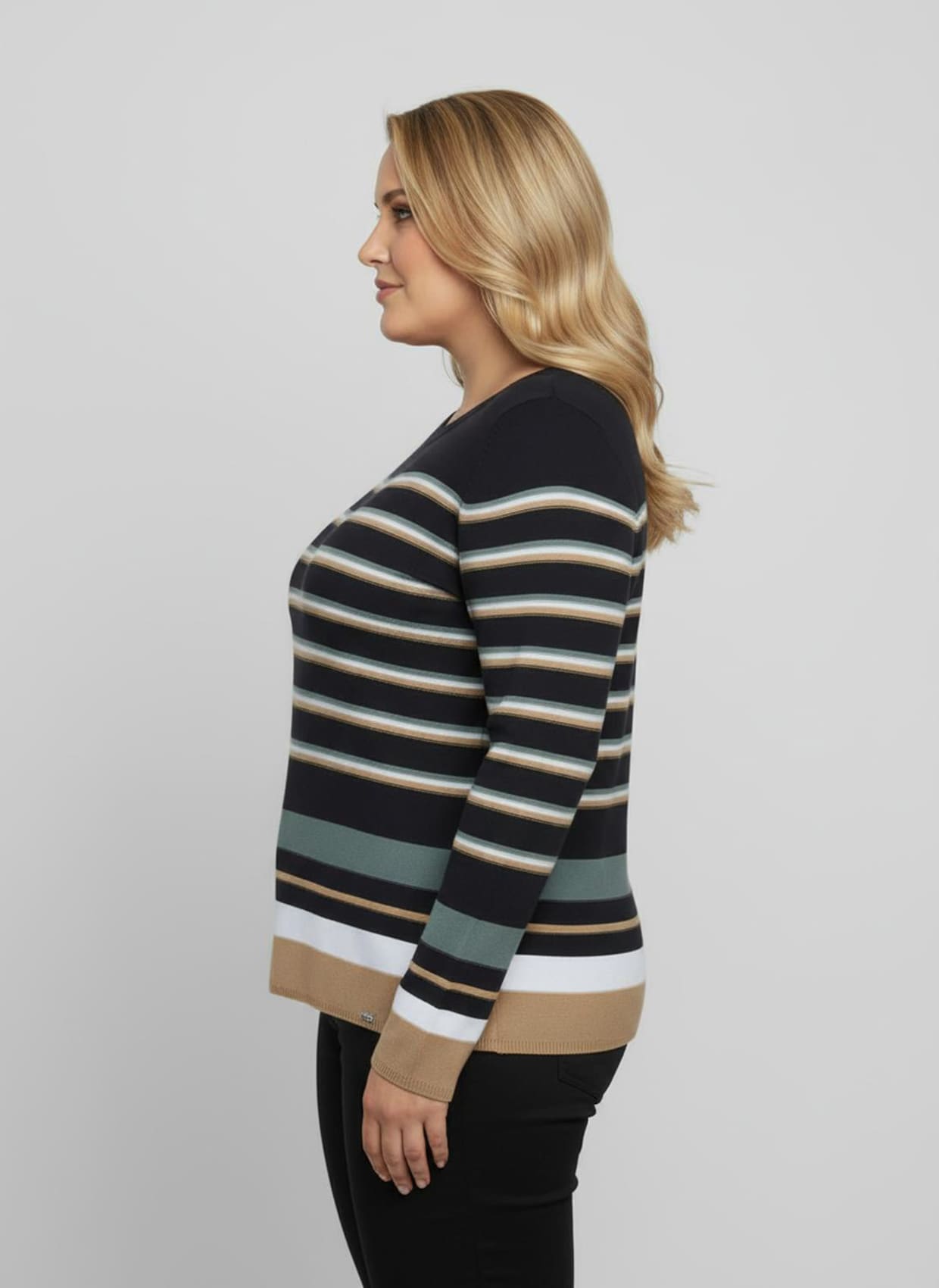 Streifenpullover mit Rippabschlüssen - marine-weiß-gestreift