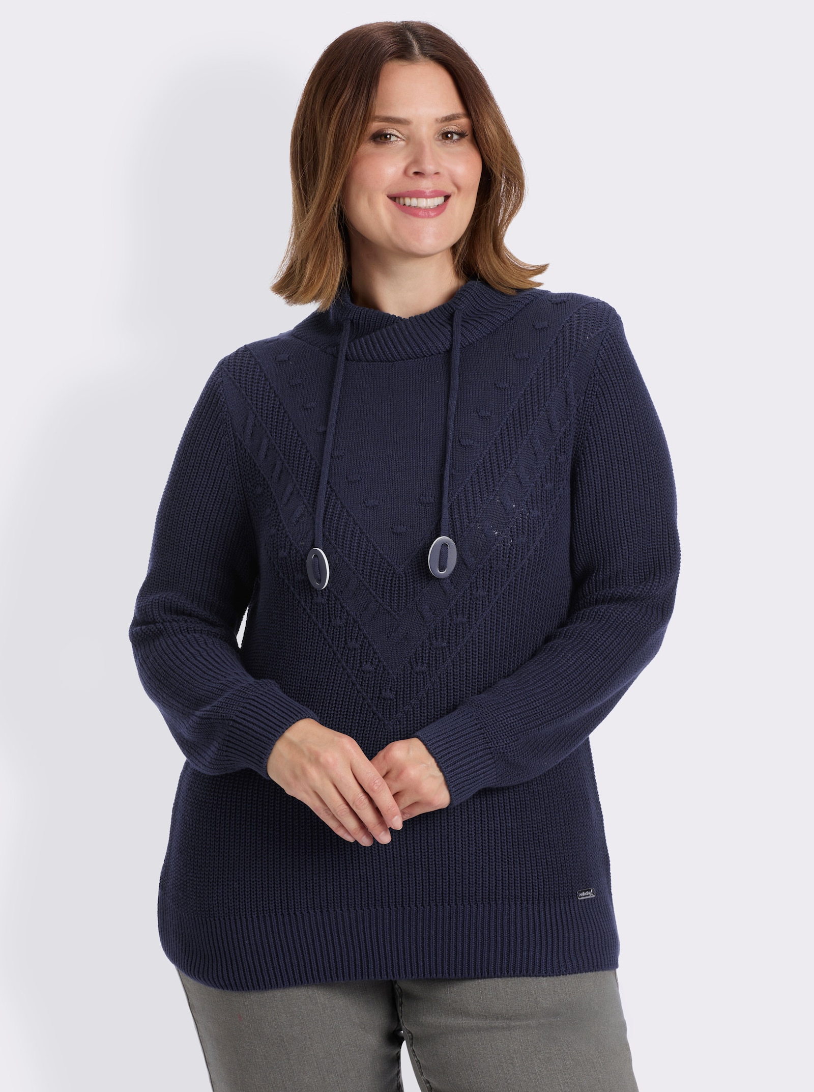 Strickpullover mit überlappendem Stehkragen - marine