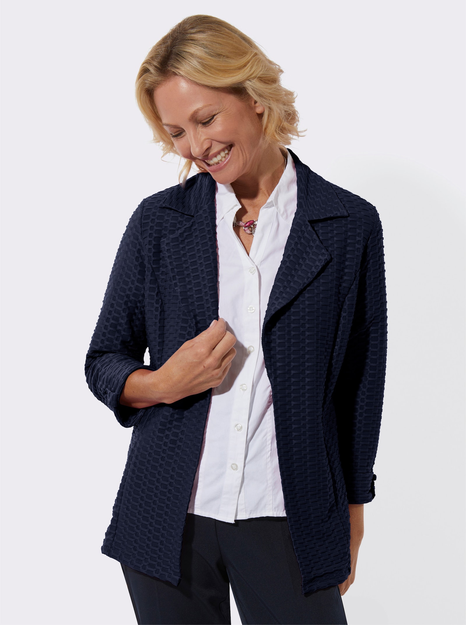 Shirtjacke in pflegeleichter Struktur-Qualität - marine