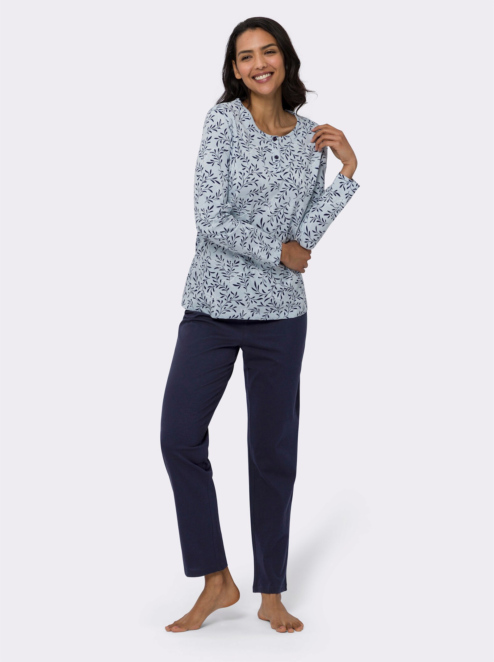 Pyjama met korte knoopsluiting - lichtblauw/marine