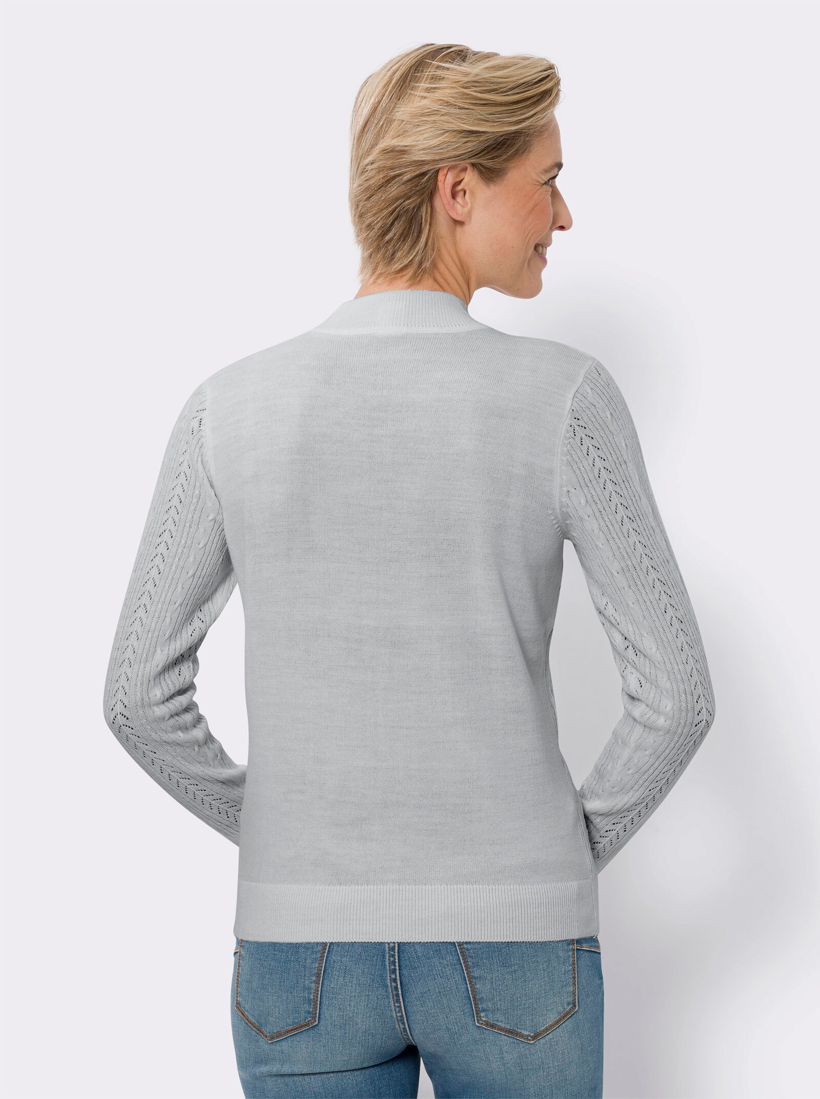 Stehkragenpullover mit Ajour-Muster - hellblau