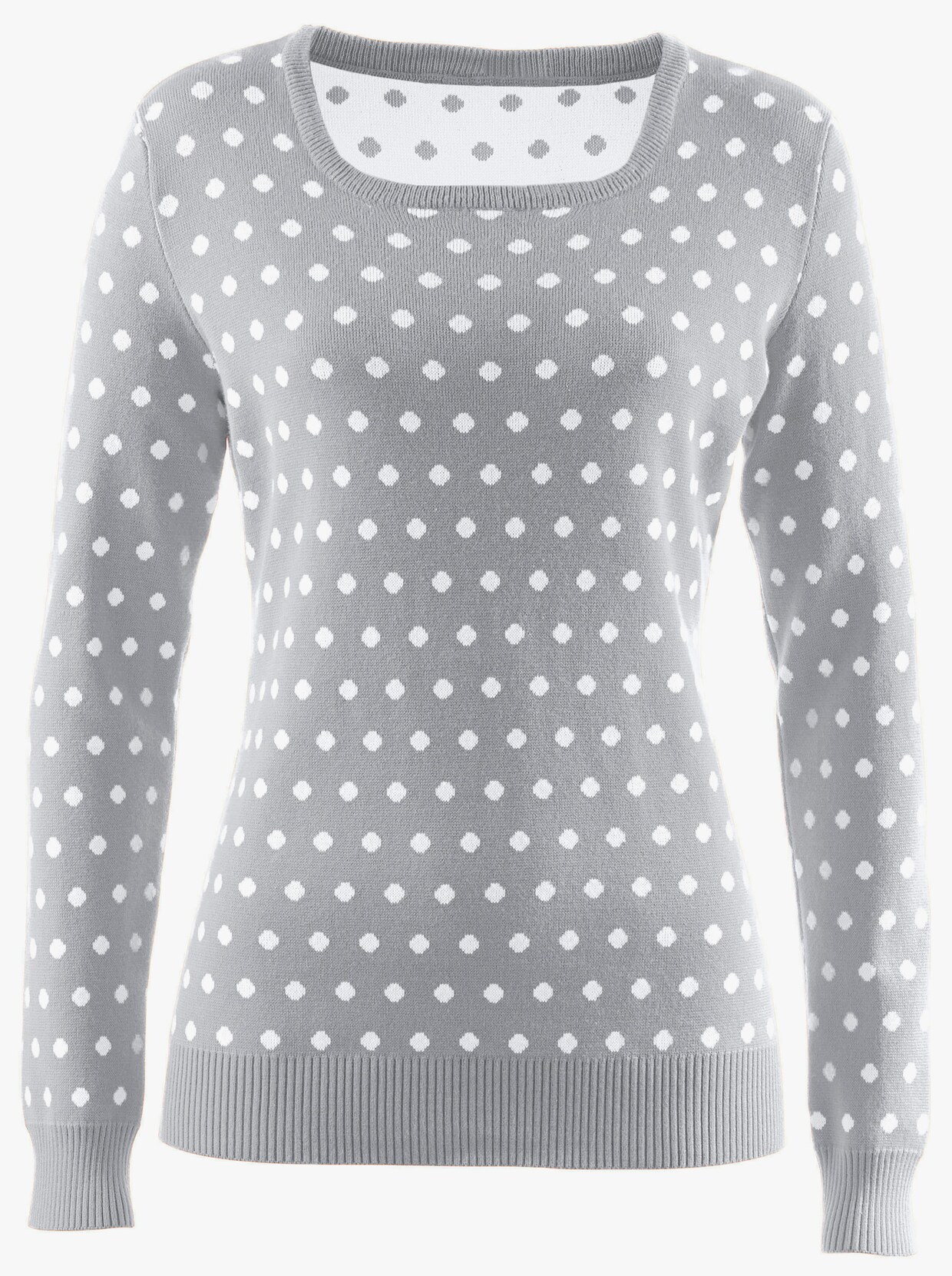 Strickpullover - grau-weiss-getupft