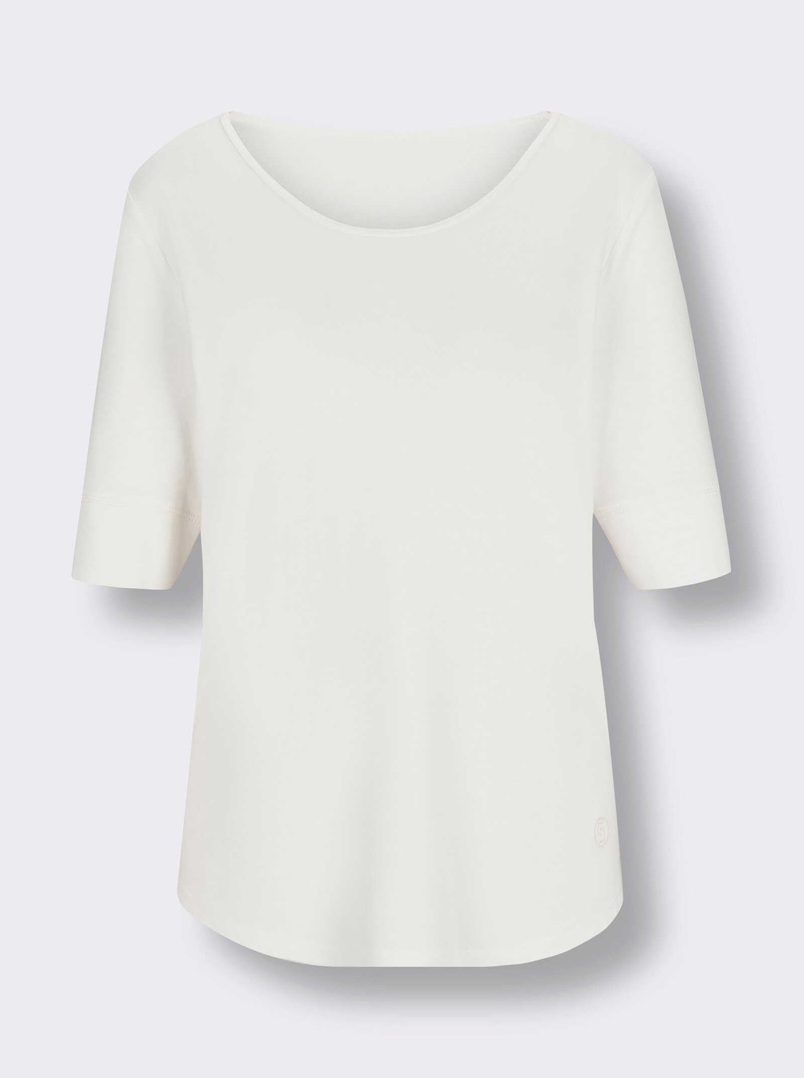 CREATION L PREMIUM Kurzarmshirt mit Logo-Stickerei - ecru