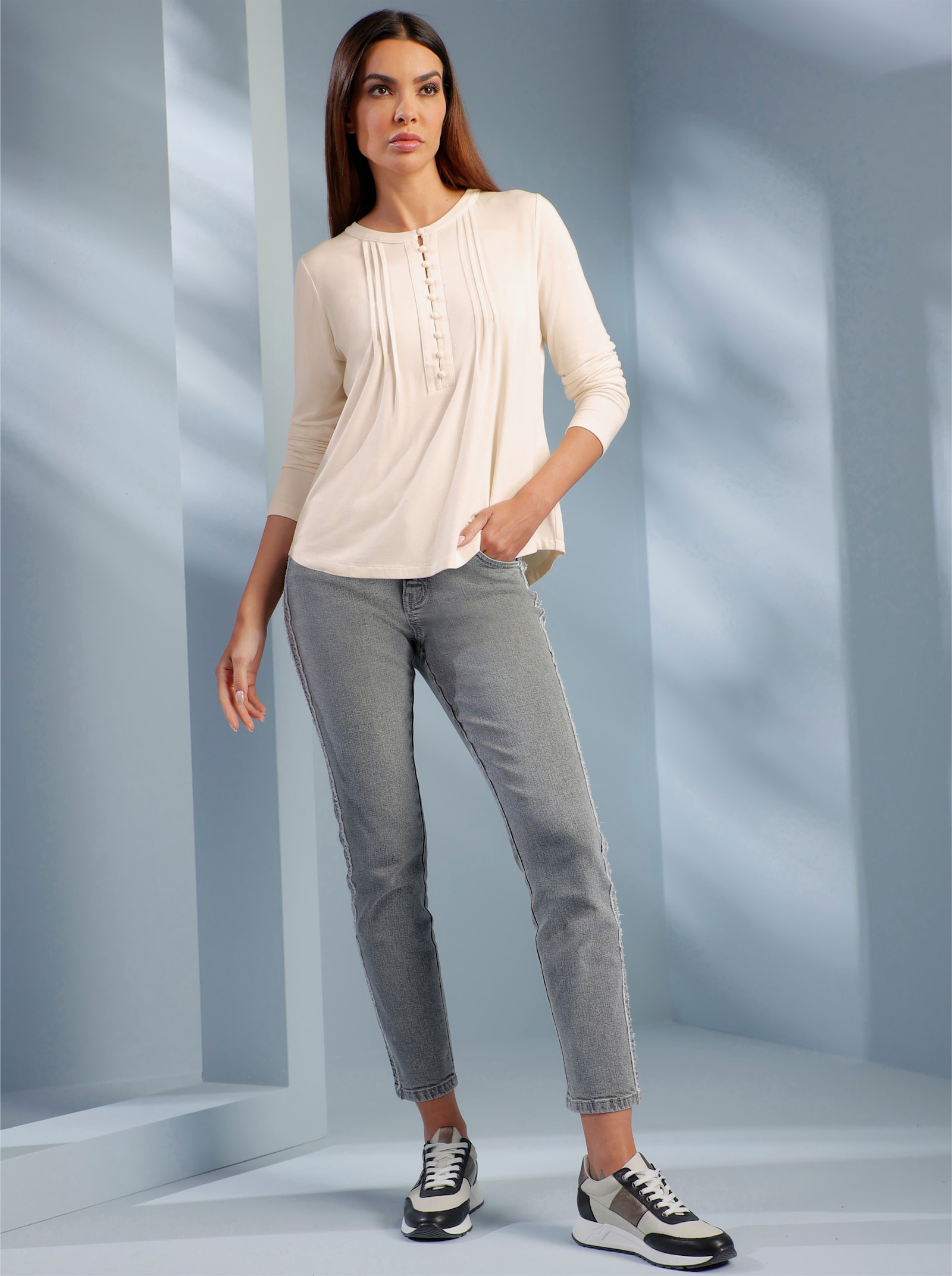 heine Langarmshirt mit Biesen - champagner