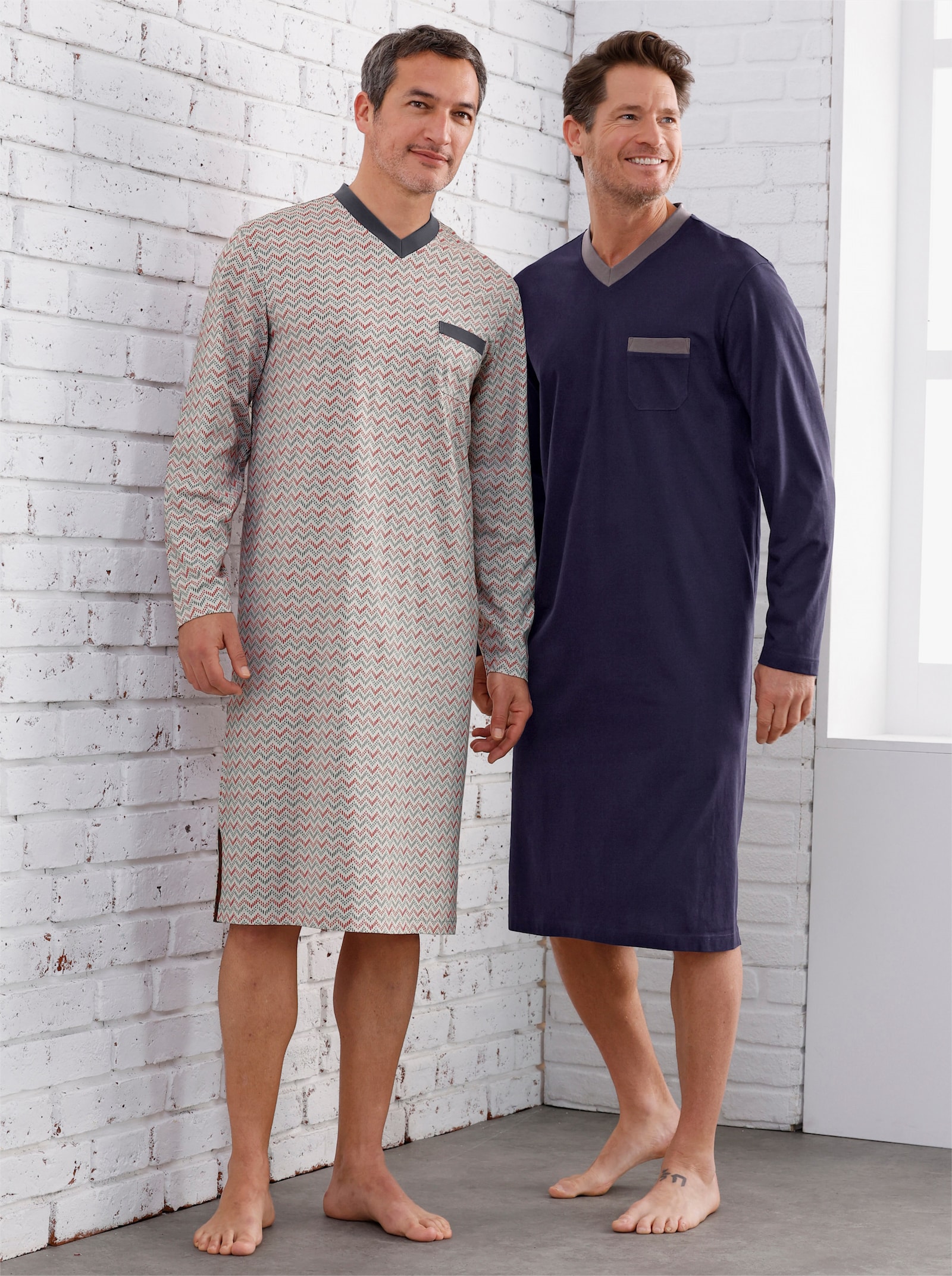 wäschepur men Nachthemden - marine + lichtgrijs bedrukt