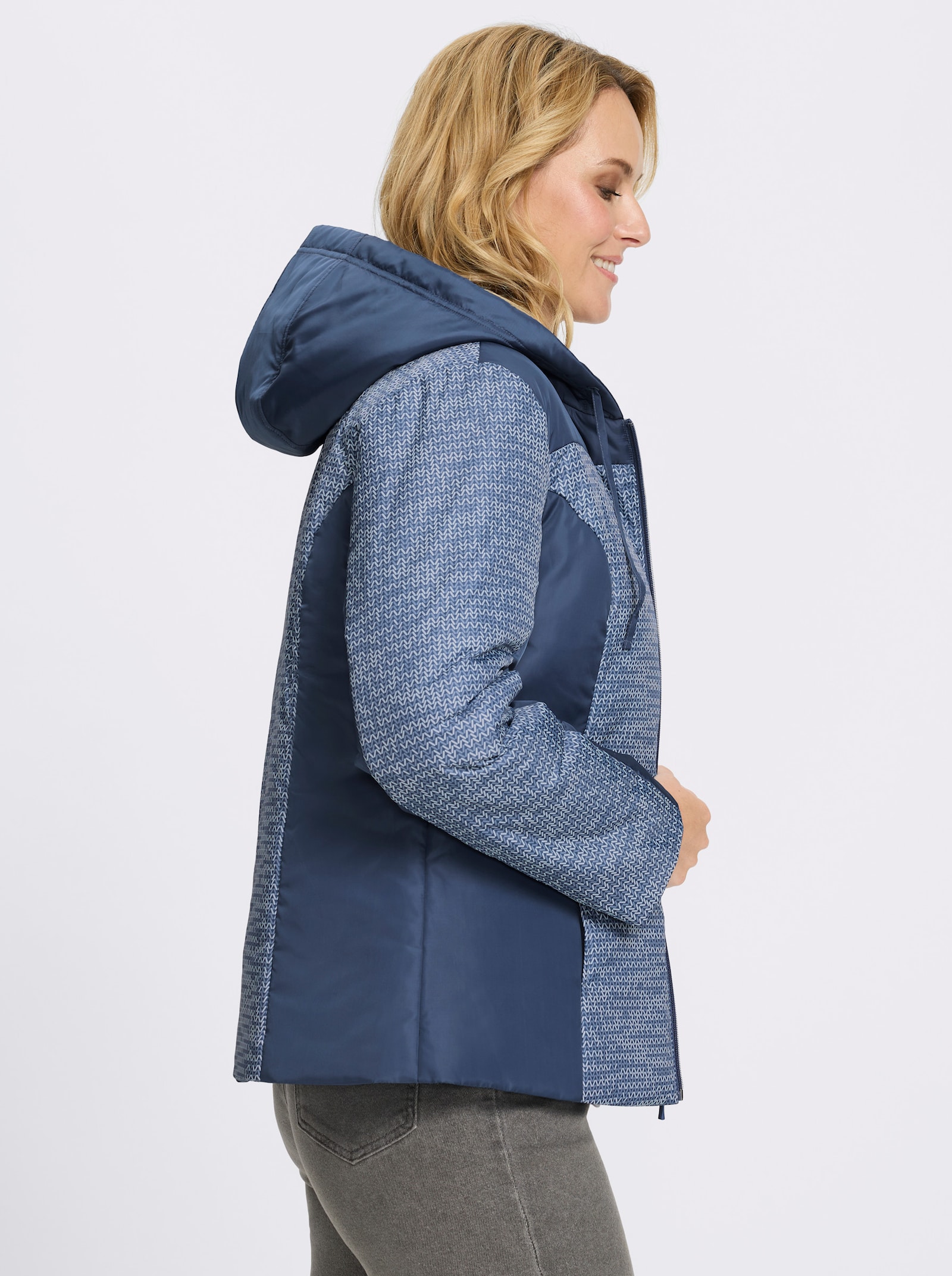 Jacke mit Steppung - jeansblau-ecru-bedruckt