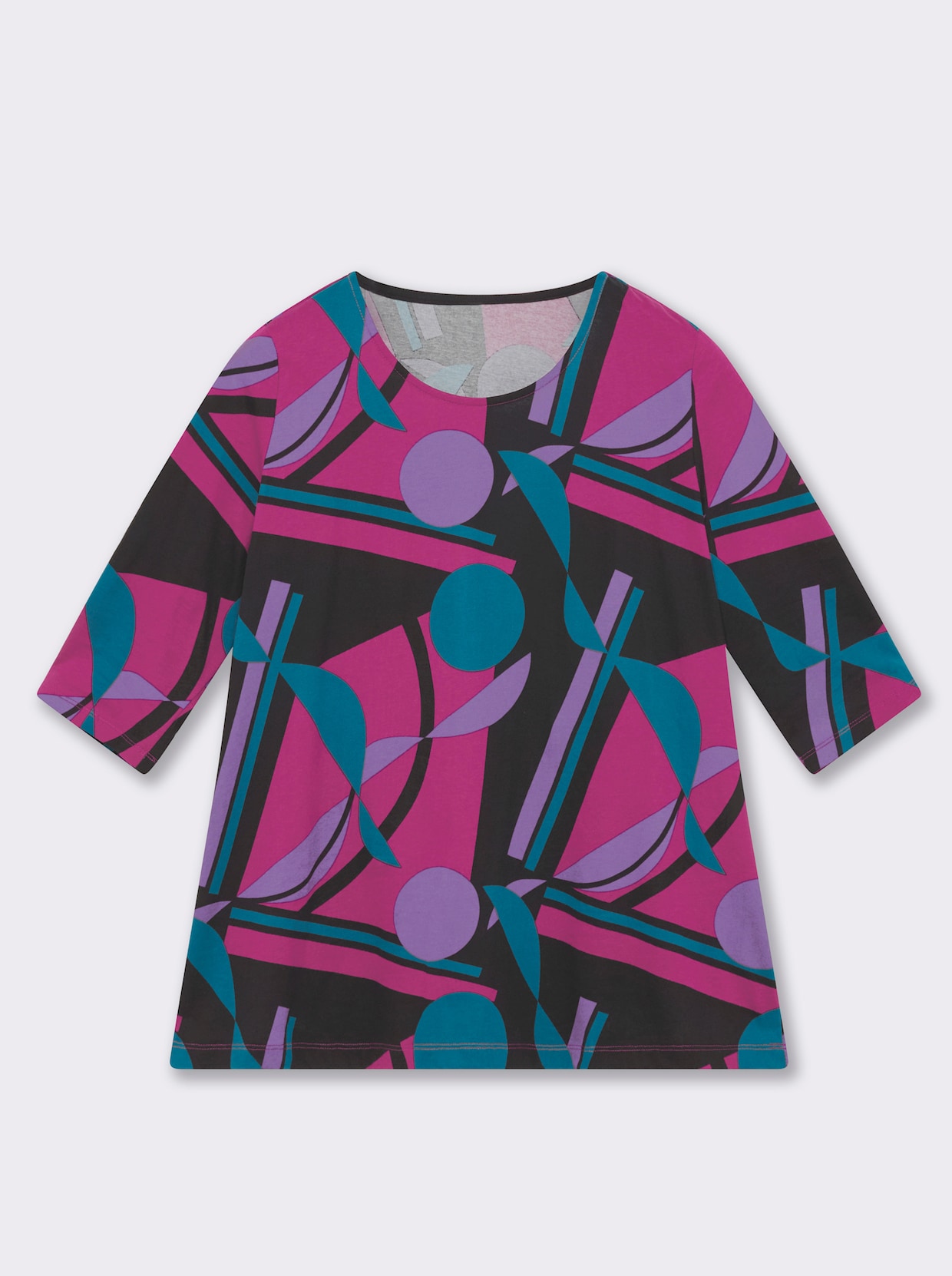 Longshirt - schwarz-magenta-bedruckt