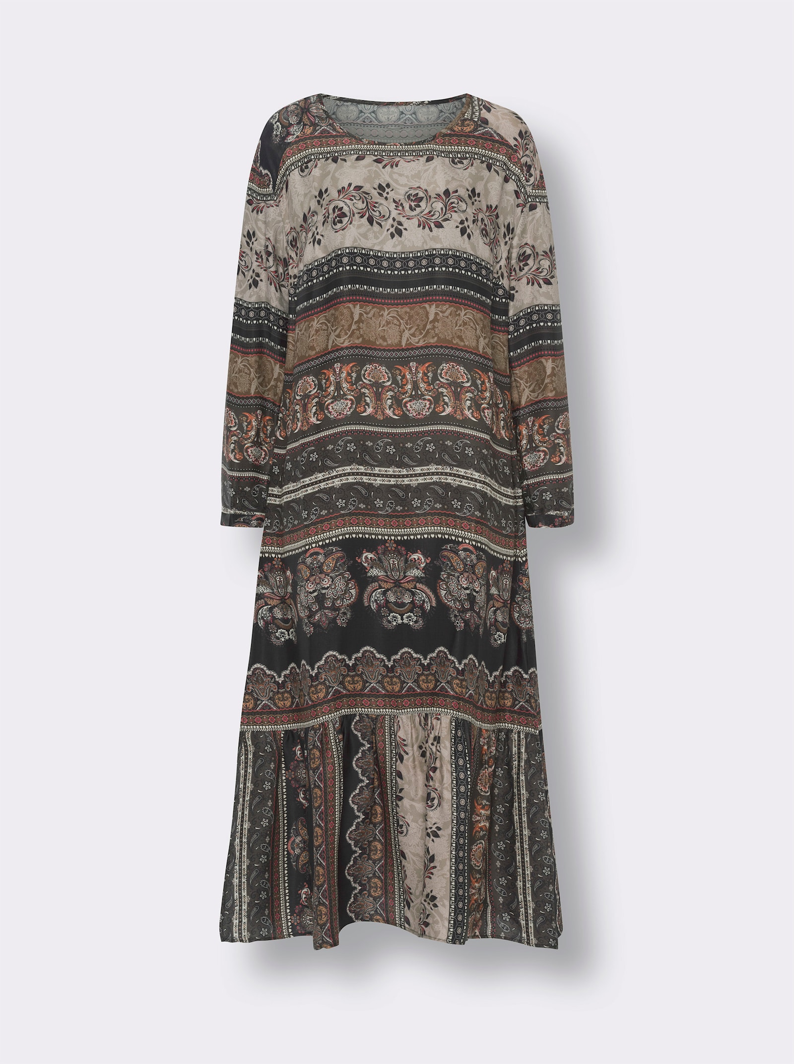 heine Druckkleid mit breitem Volant - braun-pink-bedruckt