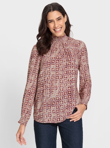 Druckbluse mit Nackenverschluss - elfenbein-mauve-bedruckt