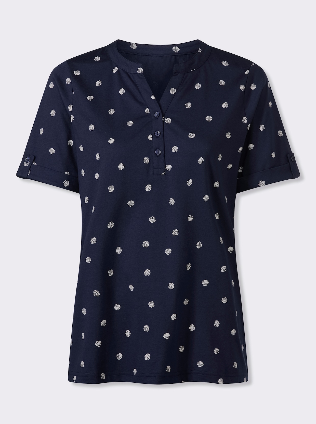 Kurzarmshirt im maritimen Dessin - marine-ecru-bedruckt