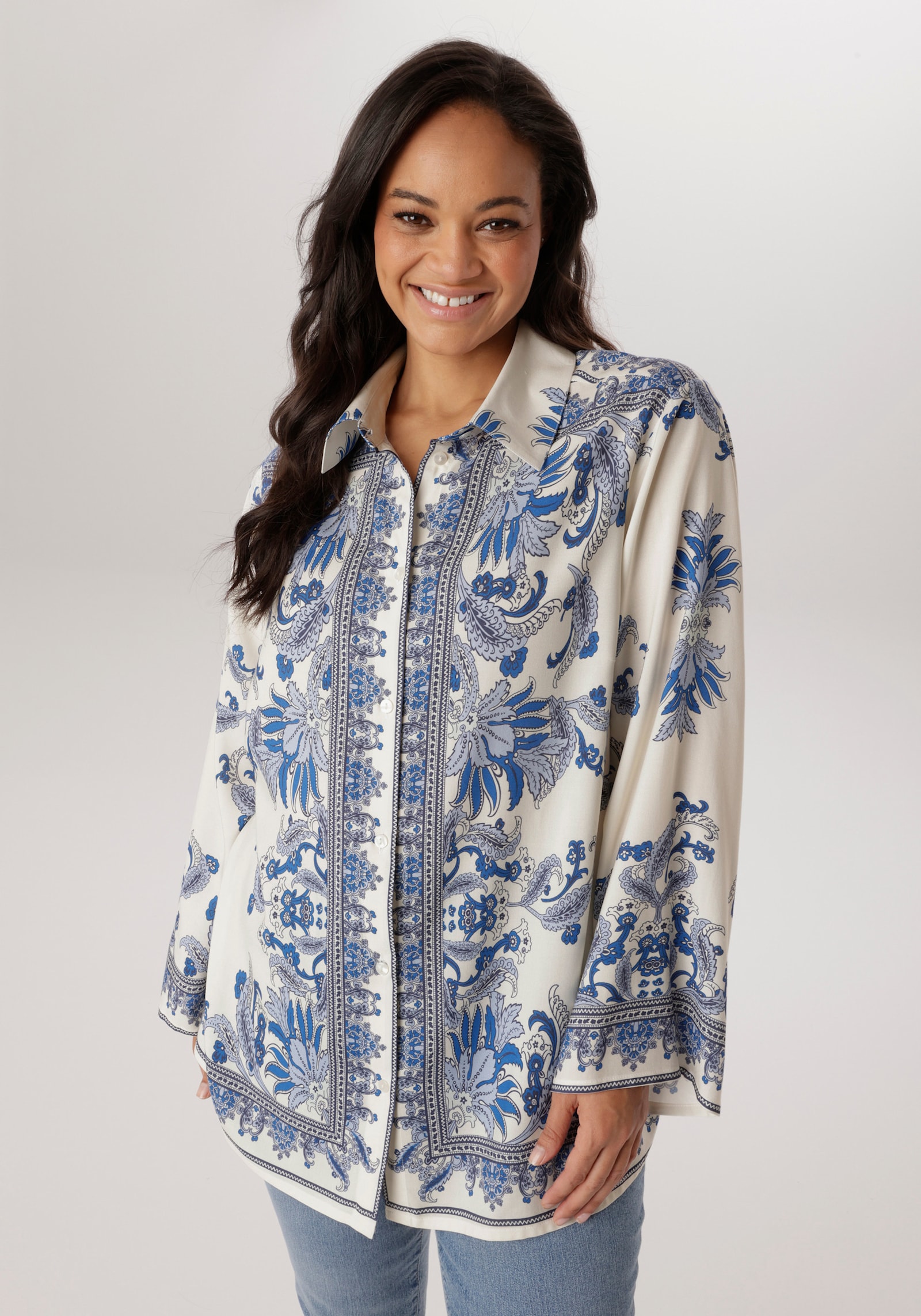 Aniston PLUS Hemdbluse - weiß-blau