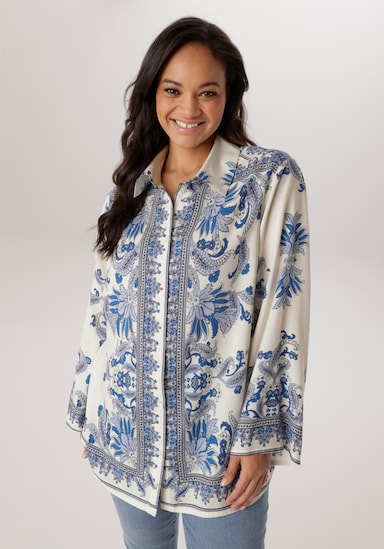 Aniston PLUS Hemdbluse - weiß-blau