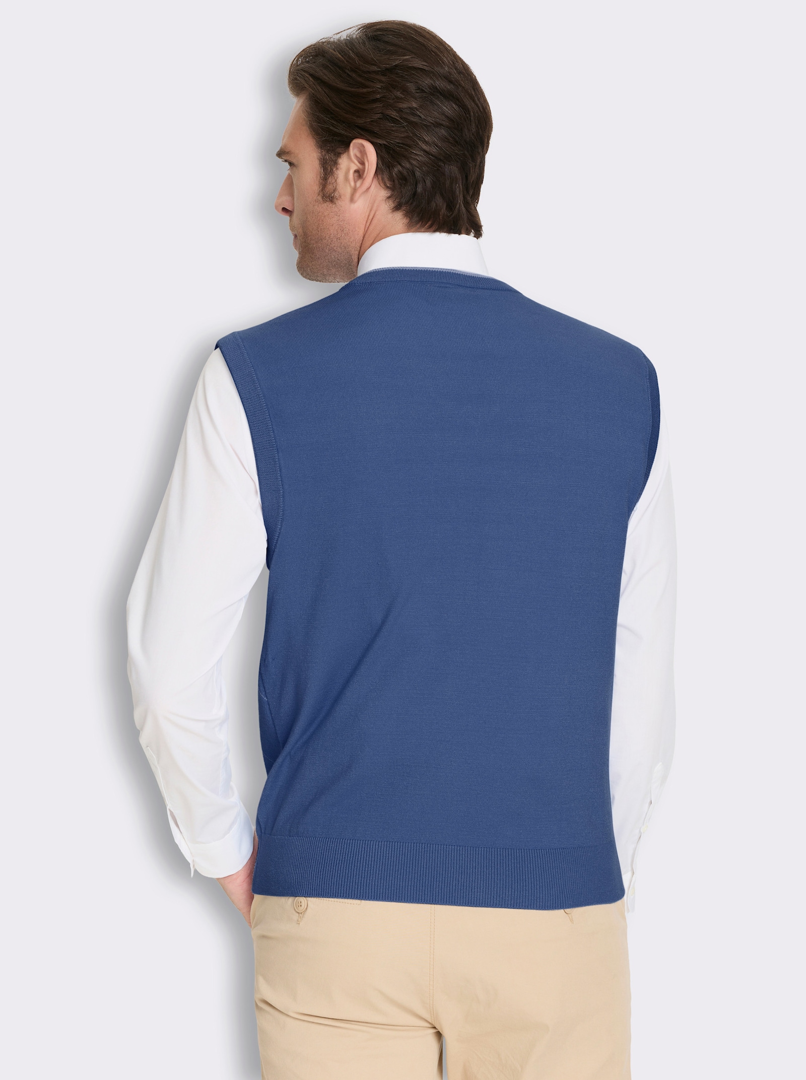 Marco Donati Pullunder mit Rauten-Jacquard - jeansblau-ecru-gemustert