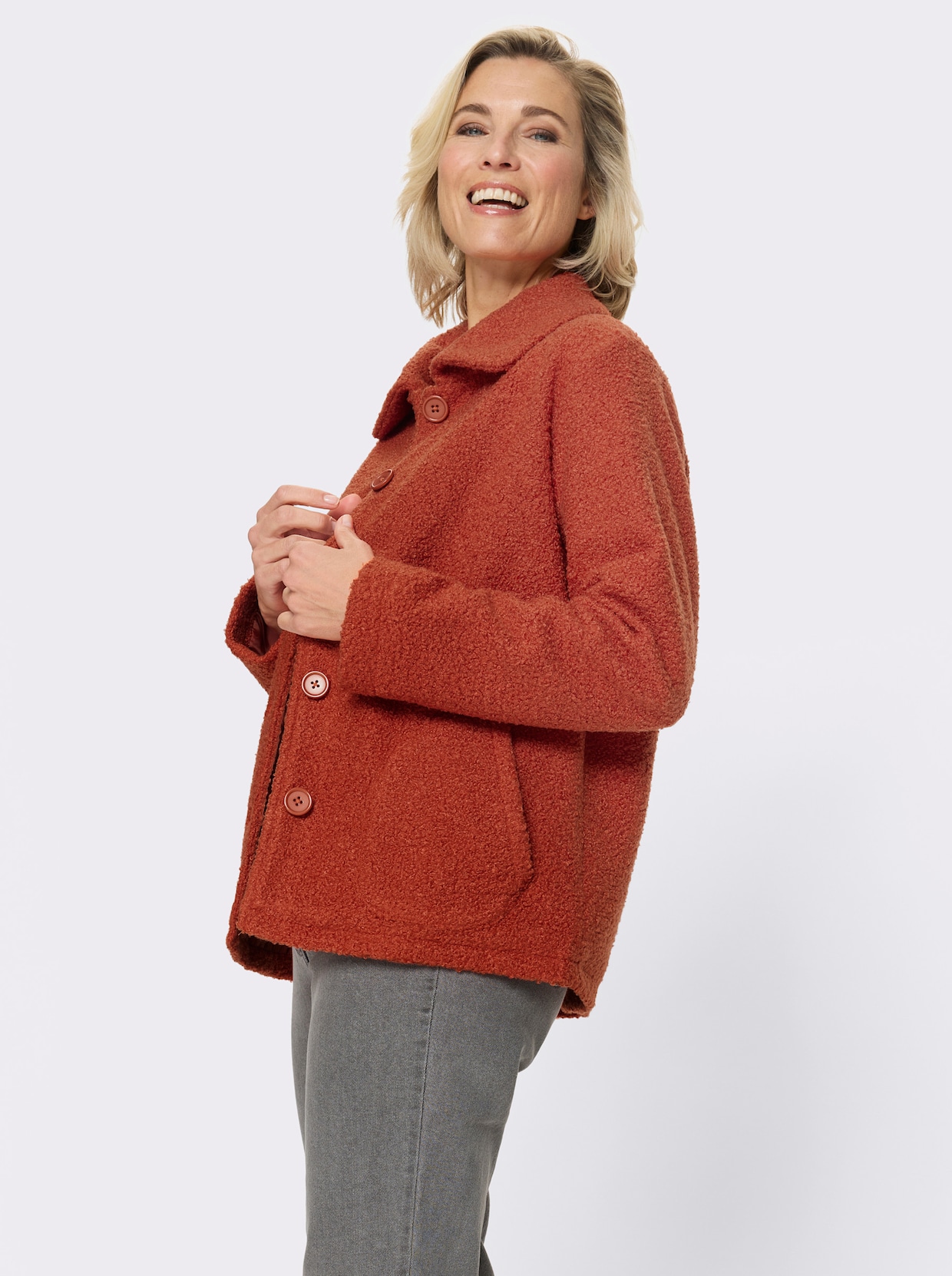 Boucléjack voor normale wintertemperaturen - roestrood