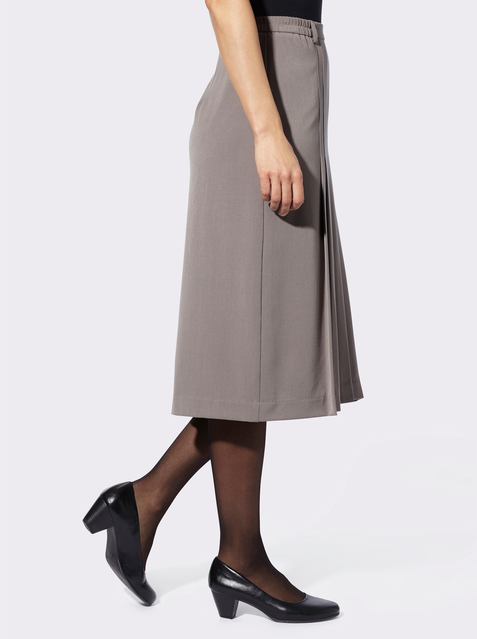 Plooirok met wooltouch-effect - taupe gemêleerd