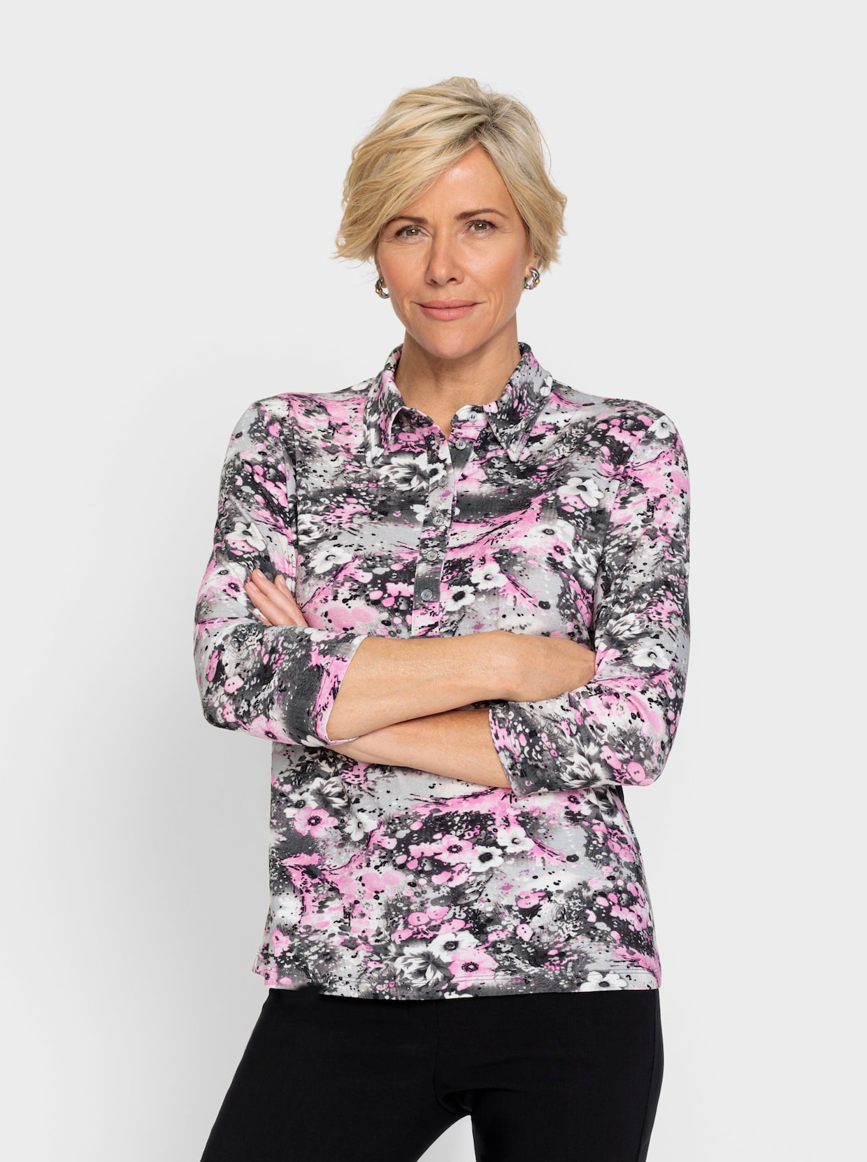 Poloshirt - grijs/roze geprint