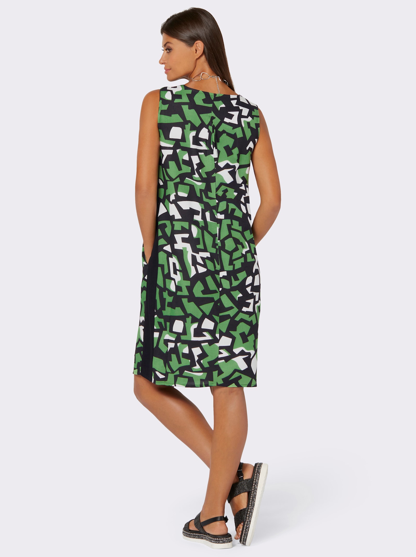 Druckkleid mit Kontrast-Partien - apfel-schwarz-bedruckt