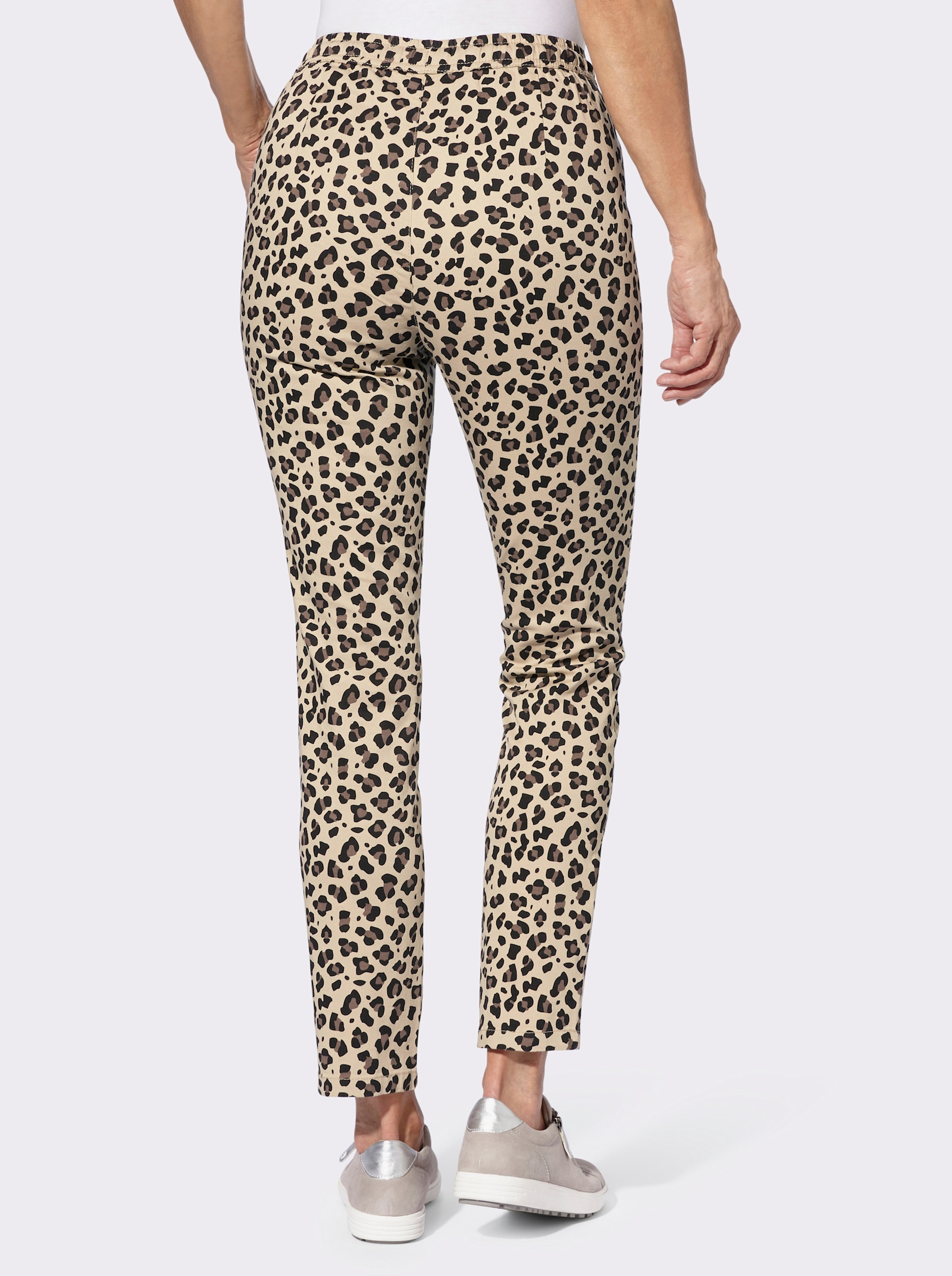 Comfortbroek met luipaardmotief - zand/zwart bedrukt
