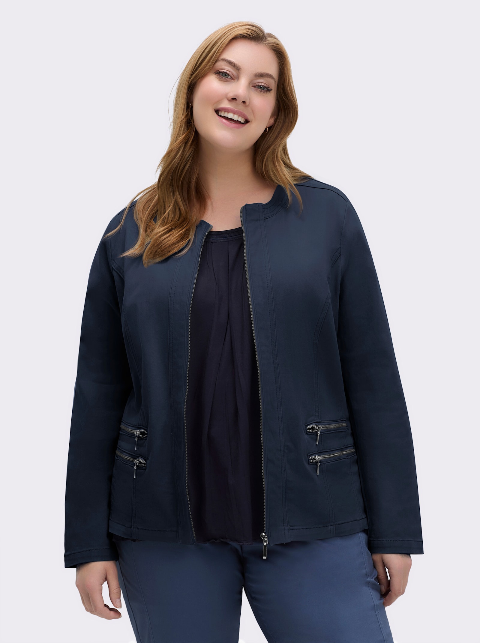 Jeansblazer mit Zier-Reißverschlüssen - marine