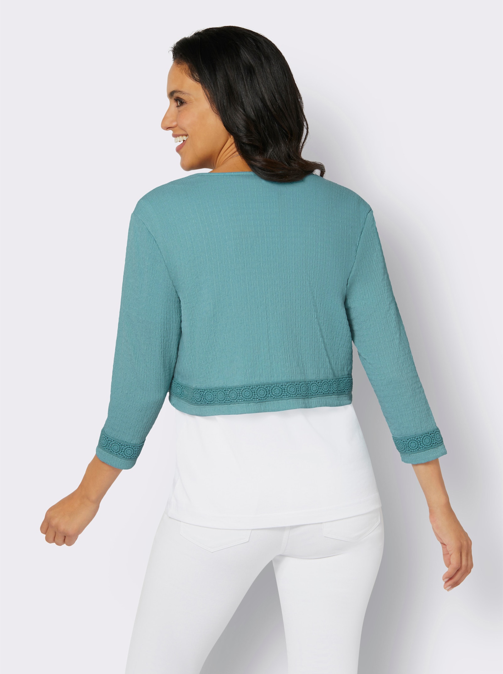 Bolero in strukturierter Qualität, mit Häkelspitze - salbei