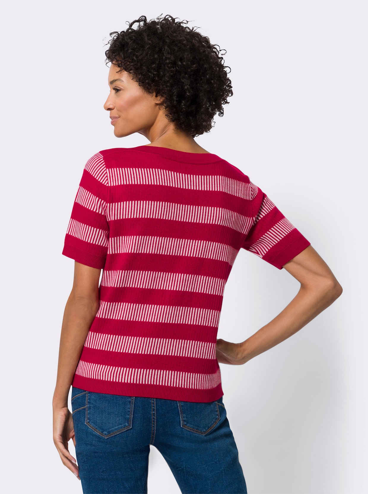 Pullover met korte mouwen - rood/ecru gedessineerd