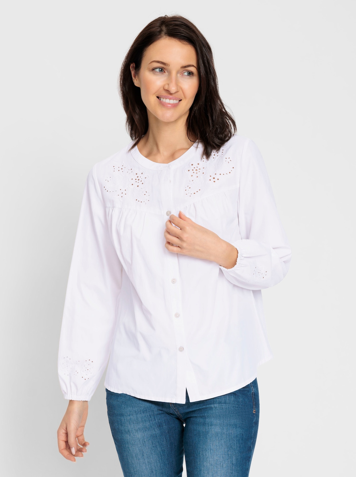 Langarm-Bluse - ecru
