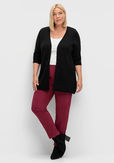 Strickjacke mit gerippten Abschlüssen - schwarz