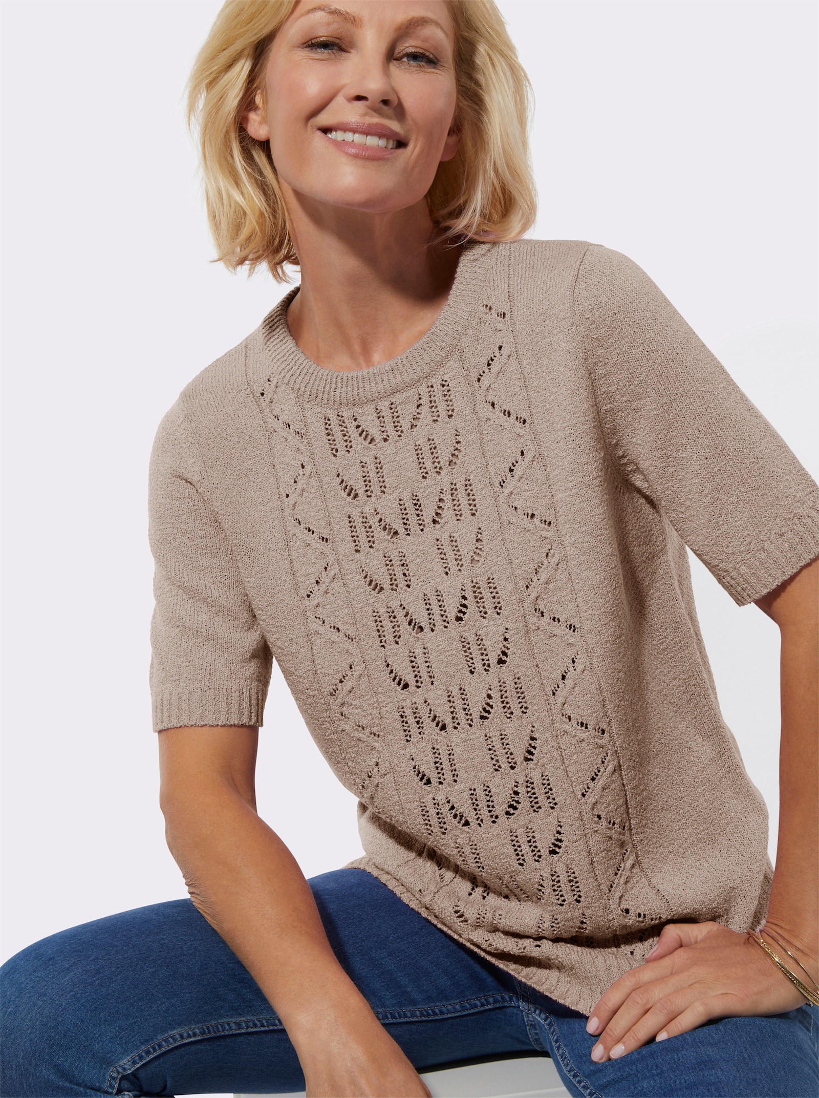 Ajourpullover in Bouclé-Qualität - sesam