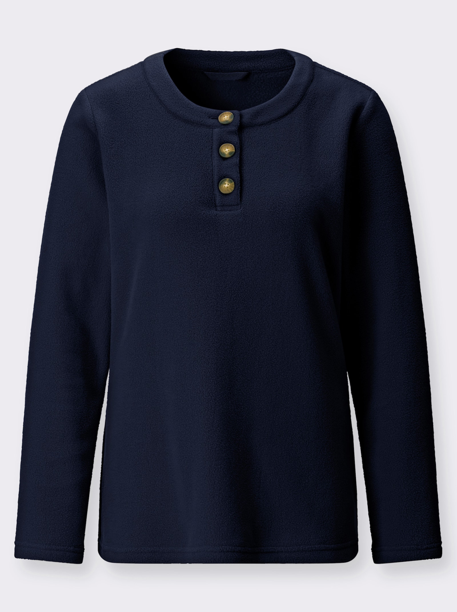 Fleeceshirt mit Rundhals-Ausschnitt - marine