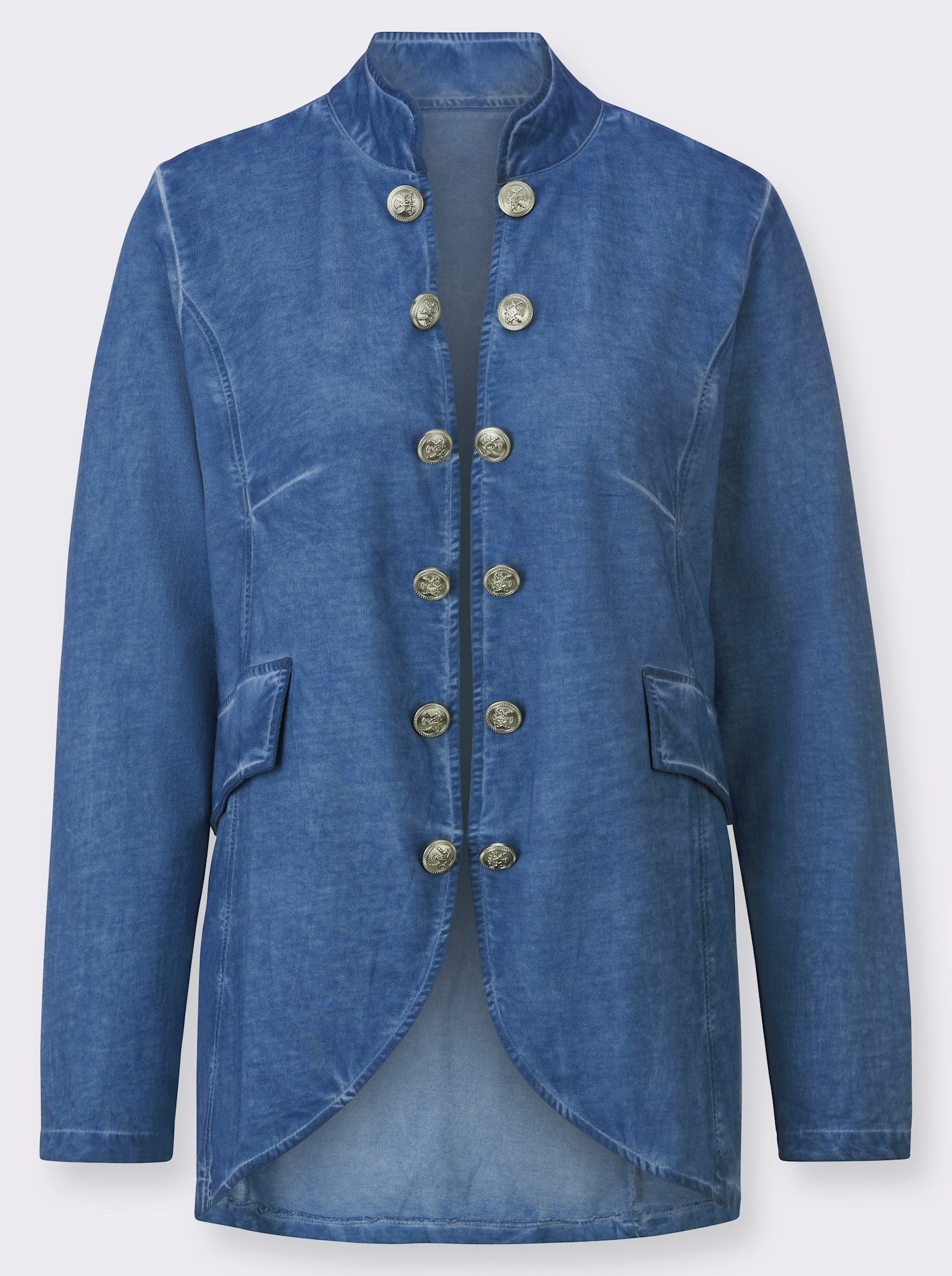 Sweatjacke in Oil-dyed-Optik - jeansblau