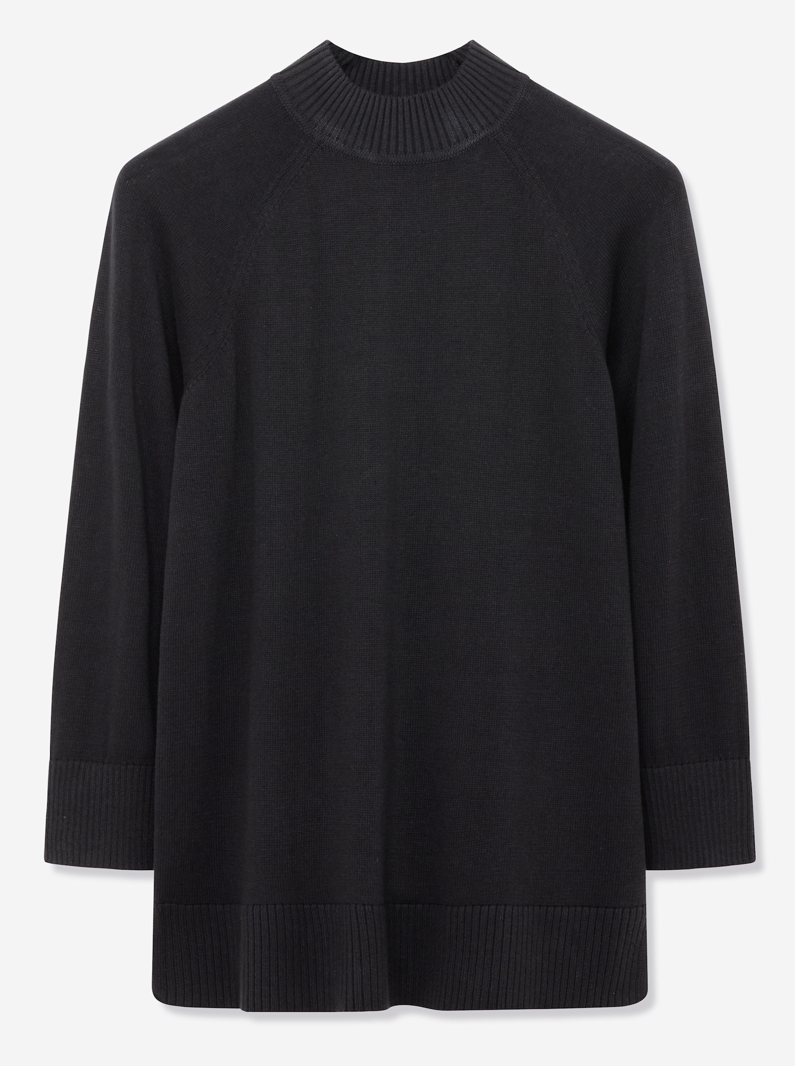 sheego Longpullover mit Stehkragen und Rippabschlüssen - schwarz