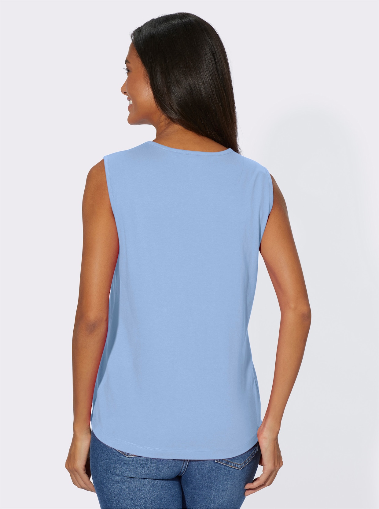 Shirttop - hemelsblauw + hemelsblauw/wit bedrukt