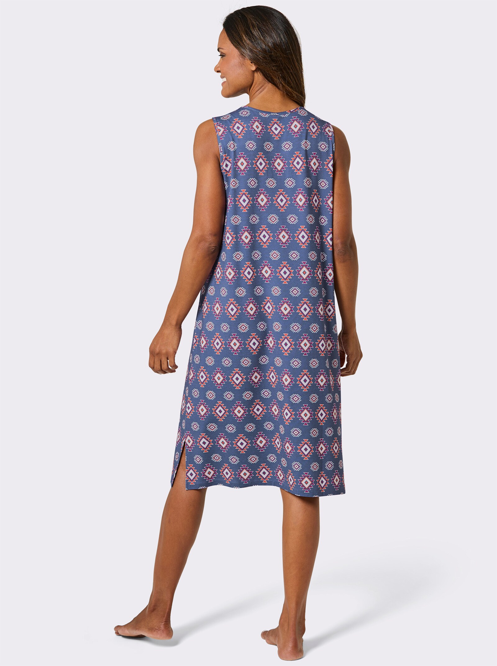 feel good Sommerkleid - jeansblau-orange-bedruckt