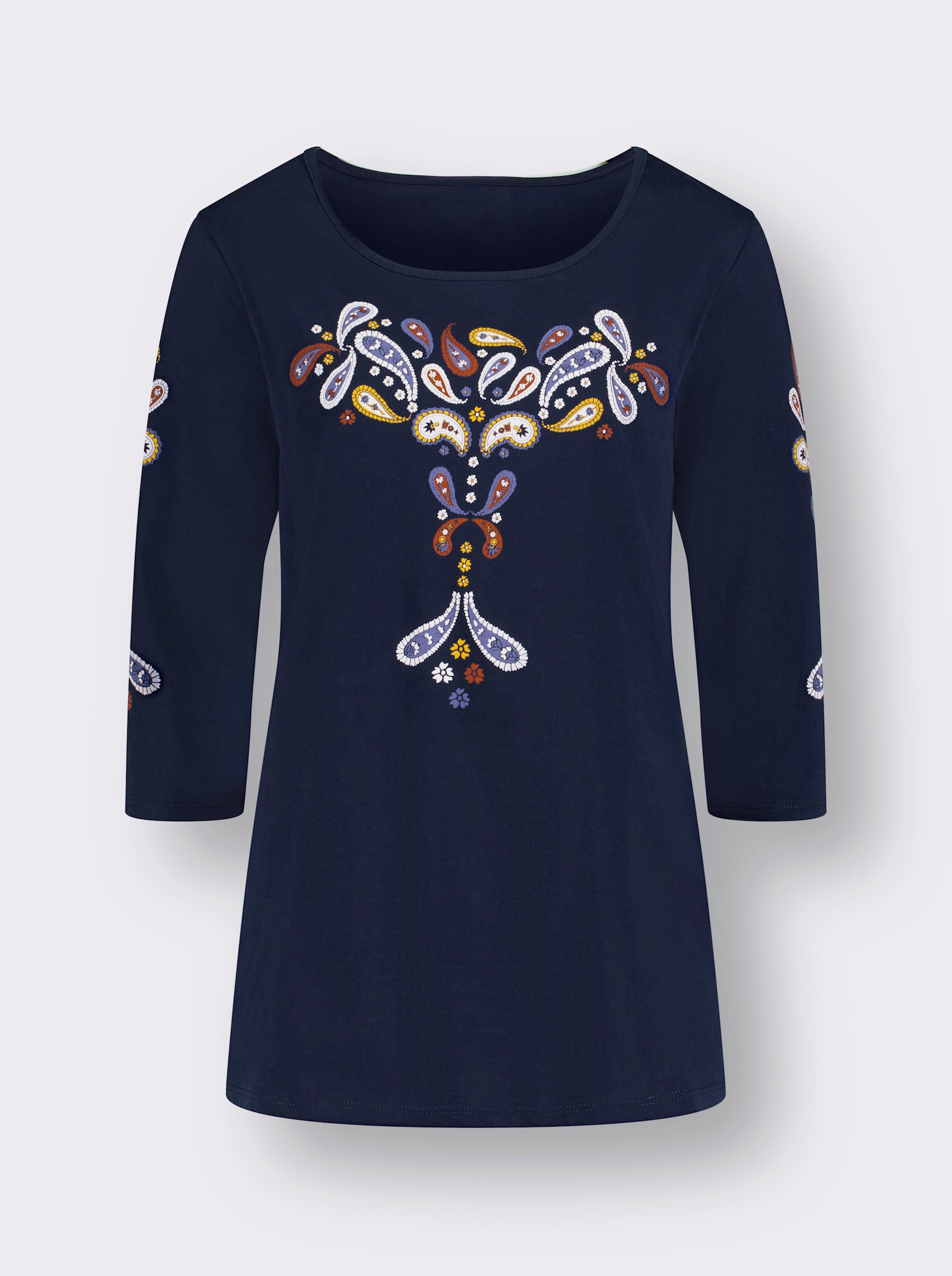 Longshirt im Paisley-Druckmuster - marine-rostrot