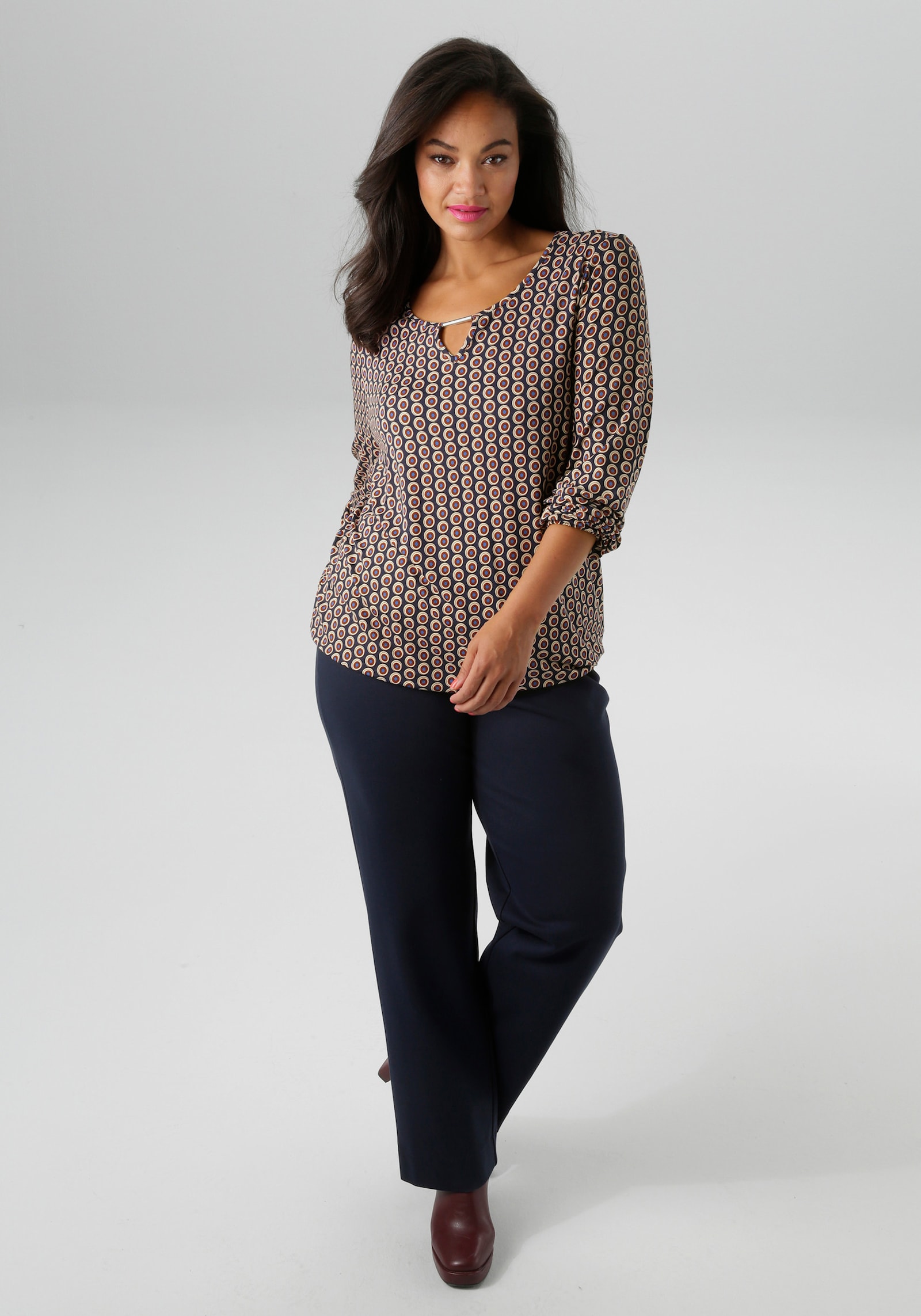 Aniston PLUS Langarmshirt - marine-braun-beige