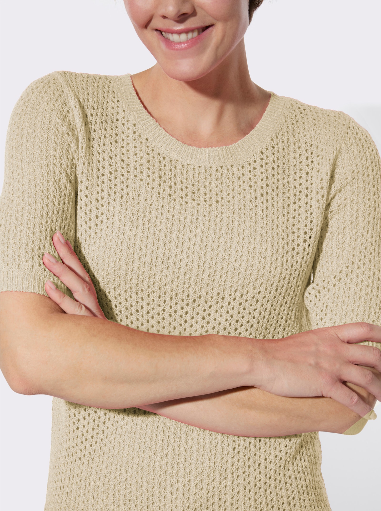 Ajourpullover mit kurzen Ärmeln - sand
