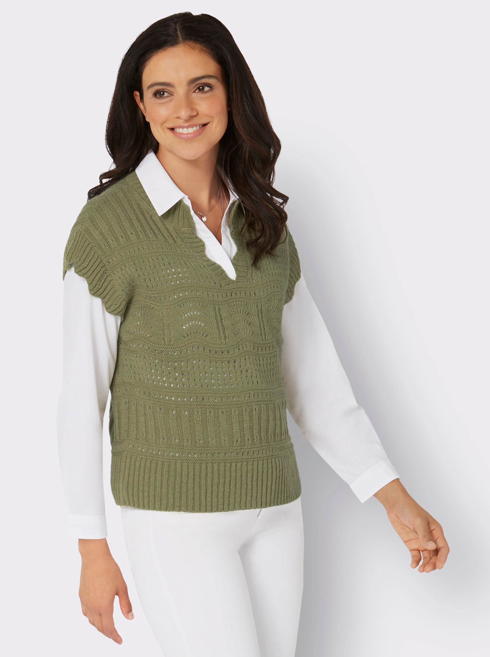 Pullunder mit Wellenkante - schilf