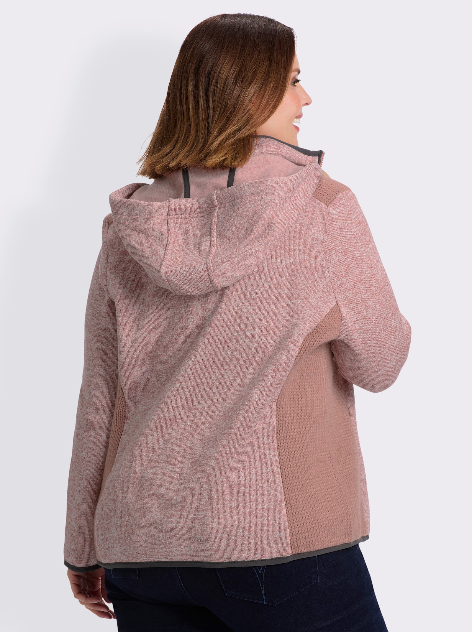 Strickfleecejacke mit seitlichen Strick-Einsätzen - rosenholz-meliert