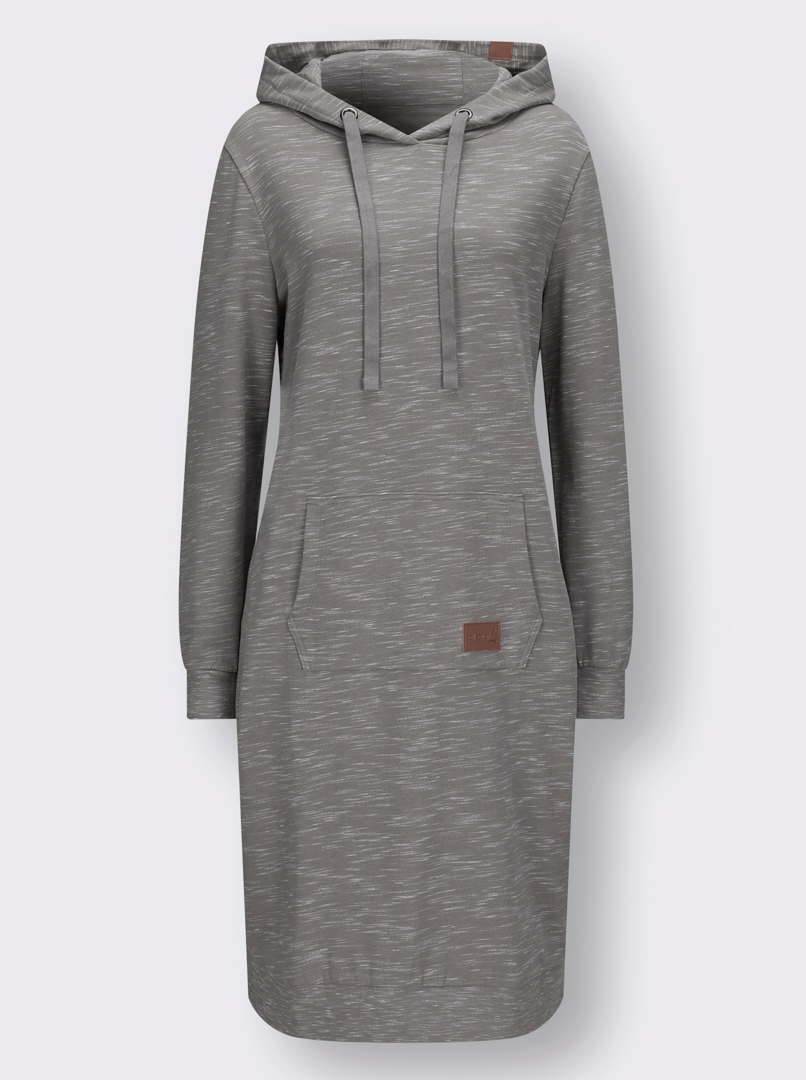 Shirtkleid mit Känguru-Tasche - grau-weiß-meliert