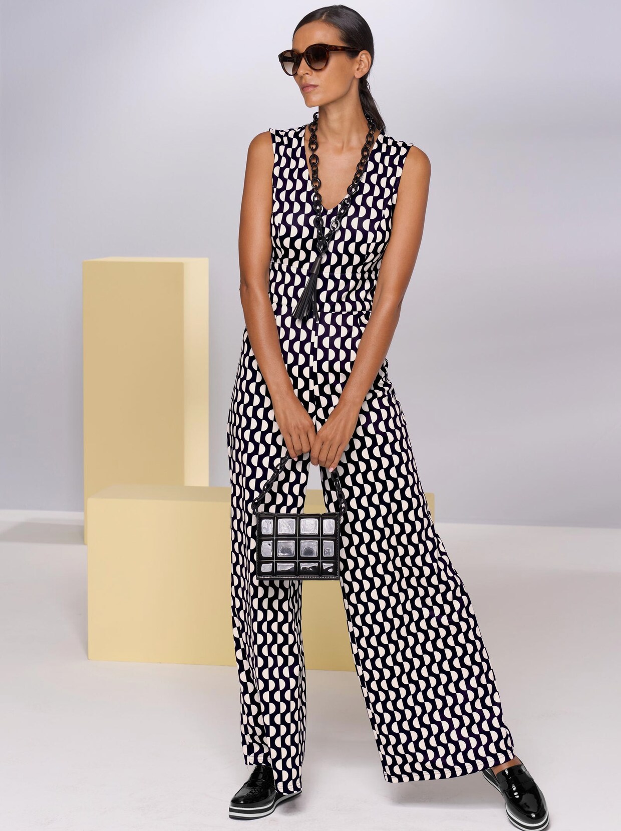 Rick Cardona Jumpsuit - schwarz-ecru-bedruckt