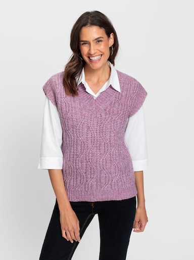 Pullunder in melierter Grobstrick-Qualität - orchidee-meliert