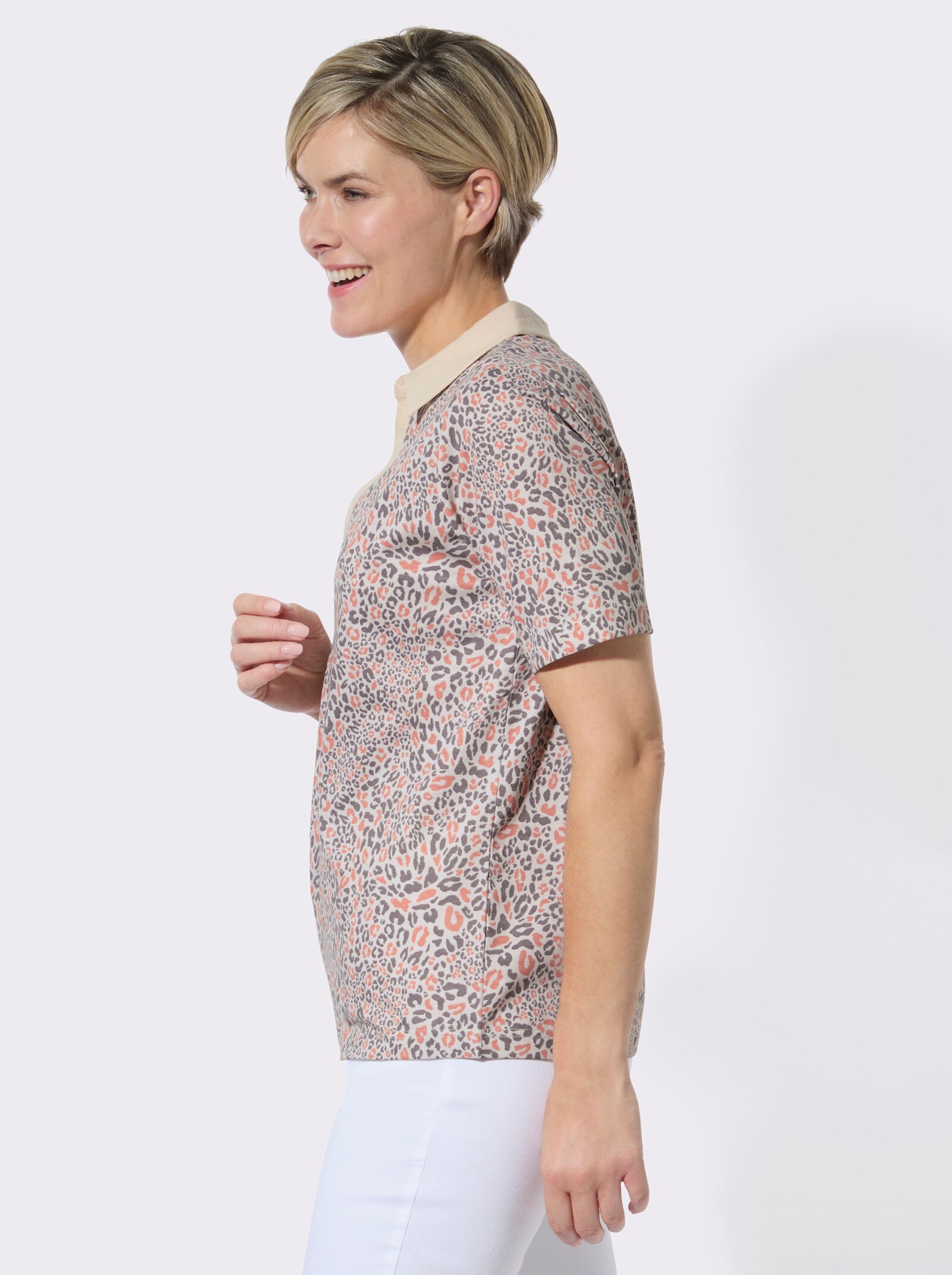 Poloshirt im Animal-Dessin - sand-dunkeltaupe-bedruckt